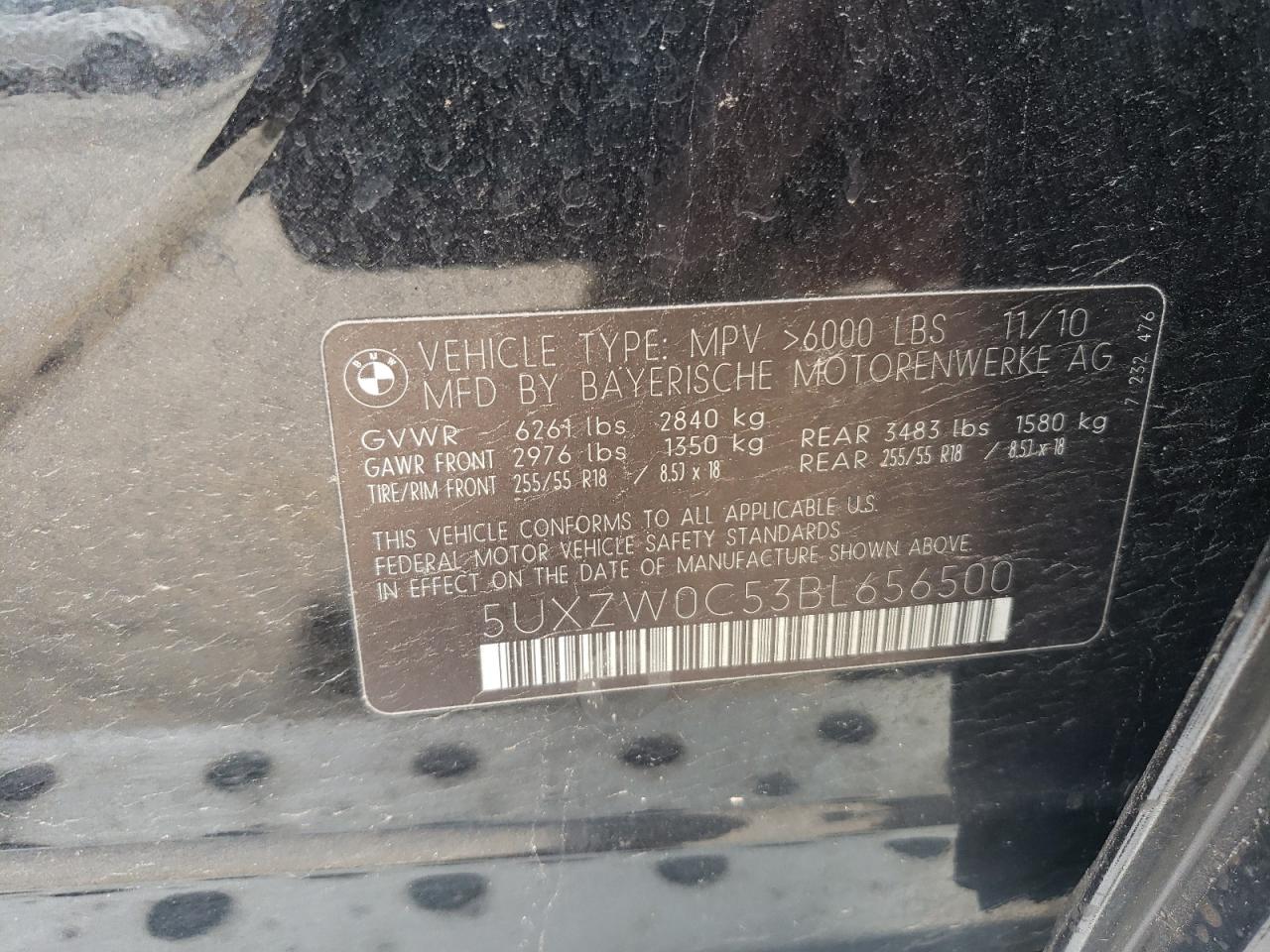 2011 BMW X5 xDrive35D VIN: 5UXZW0C53BL656500 Lot: 63656664