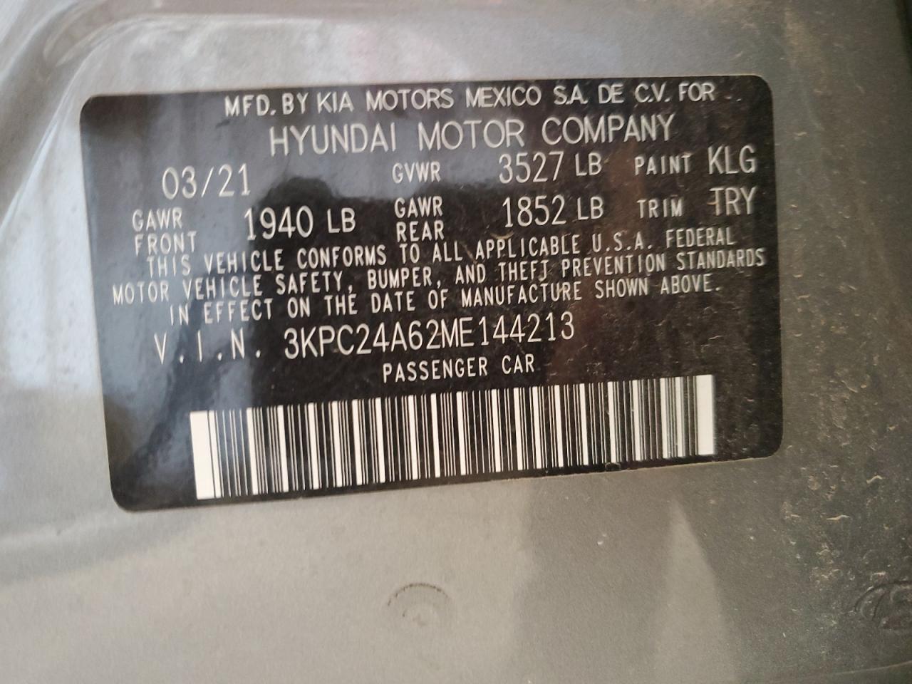 3KPC24A62ME144213 2021 Hyundai Accent Se/Sel