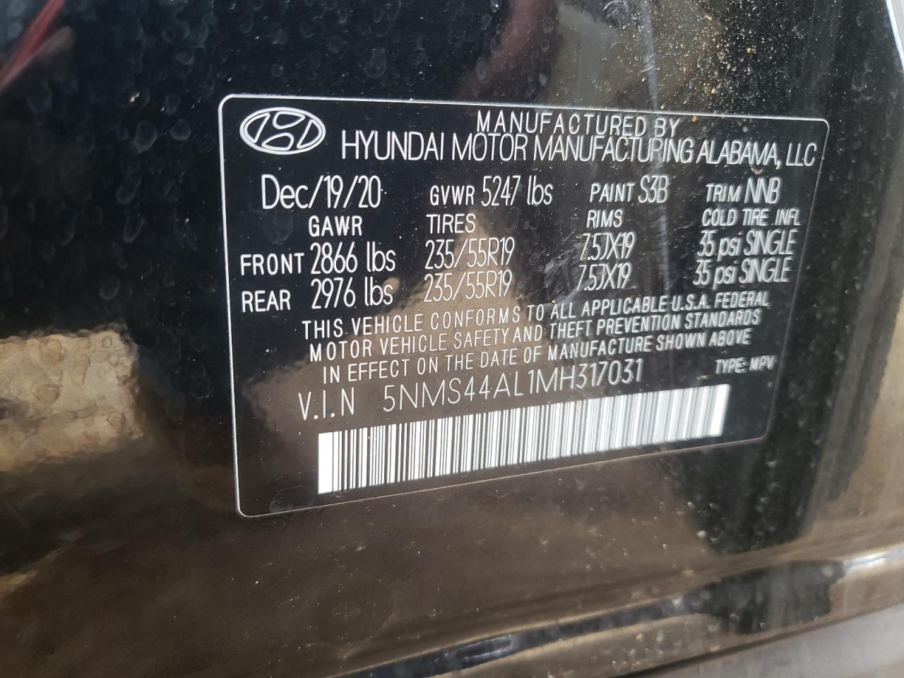 2021 Hyundai Santa Fe Limited VIN: 5NMS44AL1MH317031 Lot: 65335704