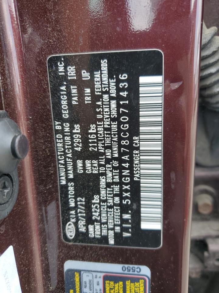 2012 Kia Optima Ex VIN: 5XXGN4A78CG071436 Lot: 65062044