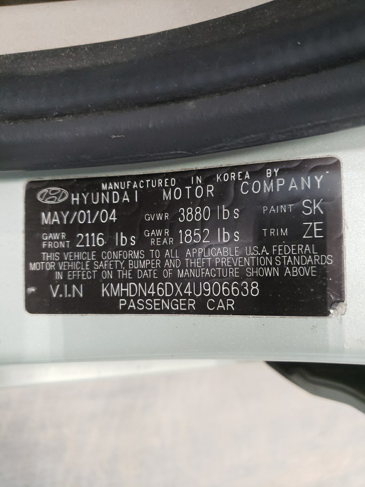 KMHDN46DX4U906638 2004 Hyundai Elantra Gls