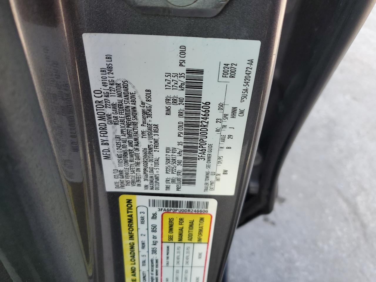 3FA6P0PU0DR246606 2013 Ford Fusion Se Phev