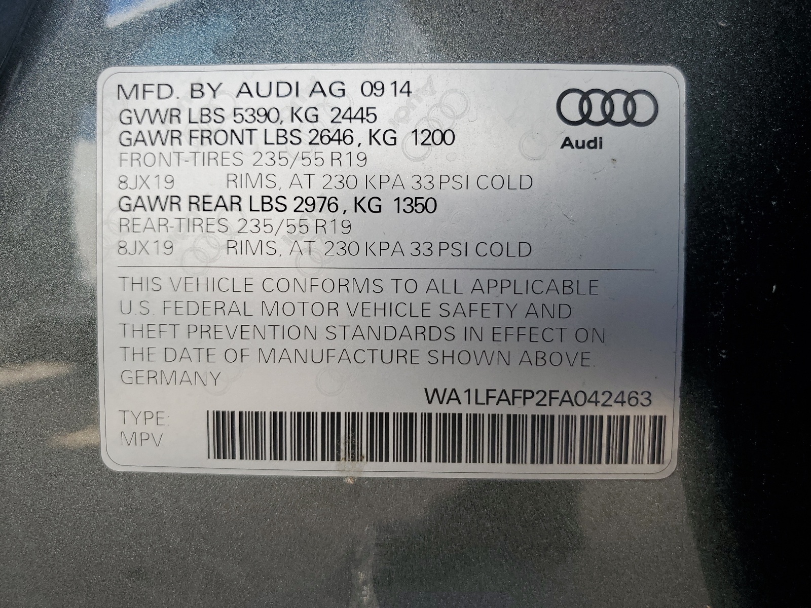 WA1LFAFP2FA042463 2015 Audi Q5 Premium Plus