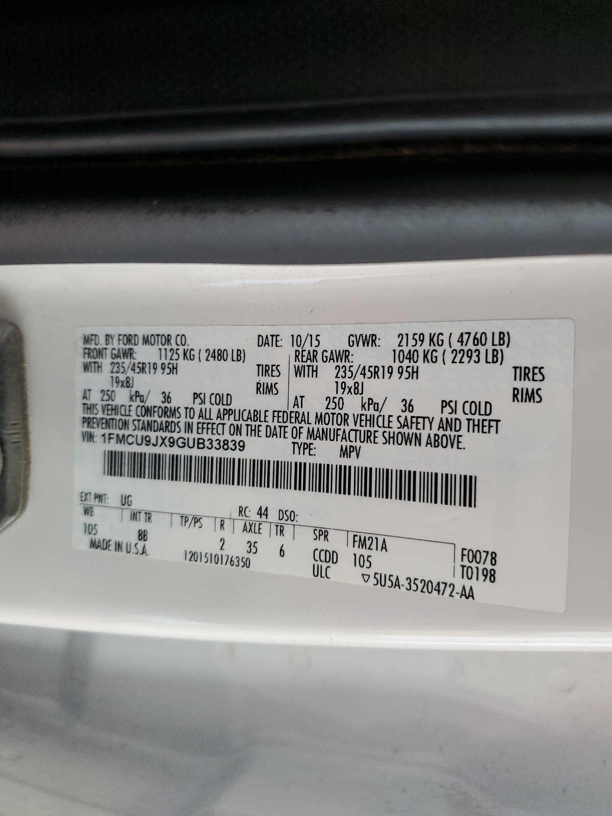 1FMCU9JX9GUB33839 2016 Ford Escape Titanium