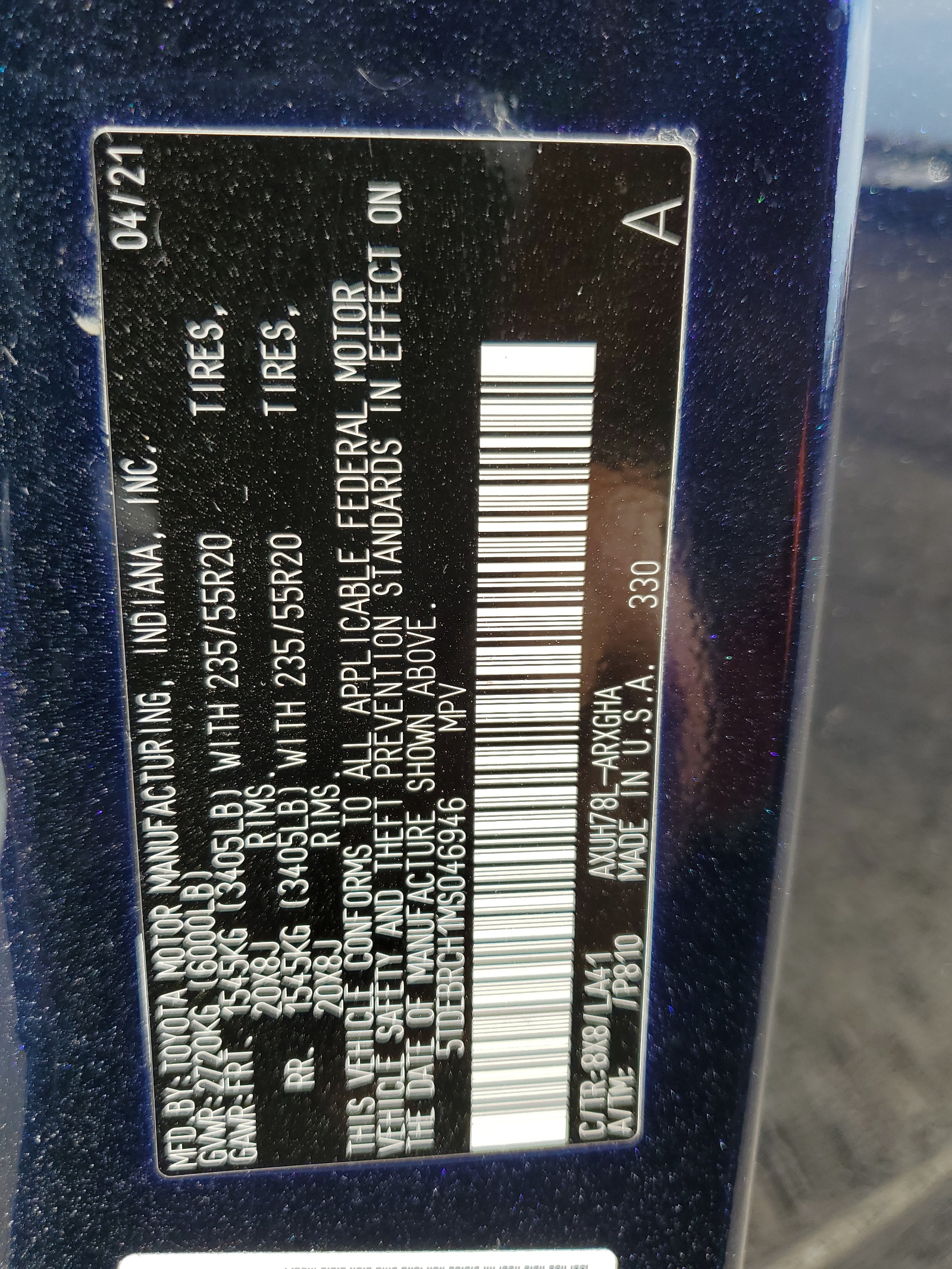 5TDEBRCH1MS046946 2021 Toyota Highlander Hybrid Platinum