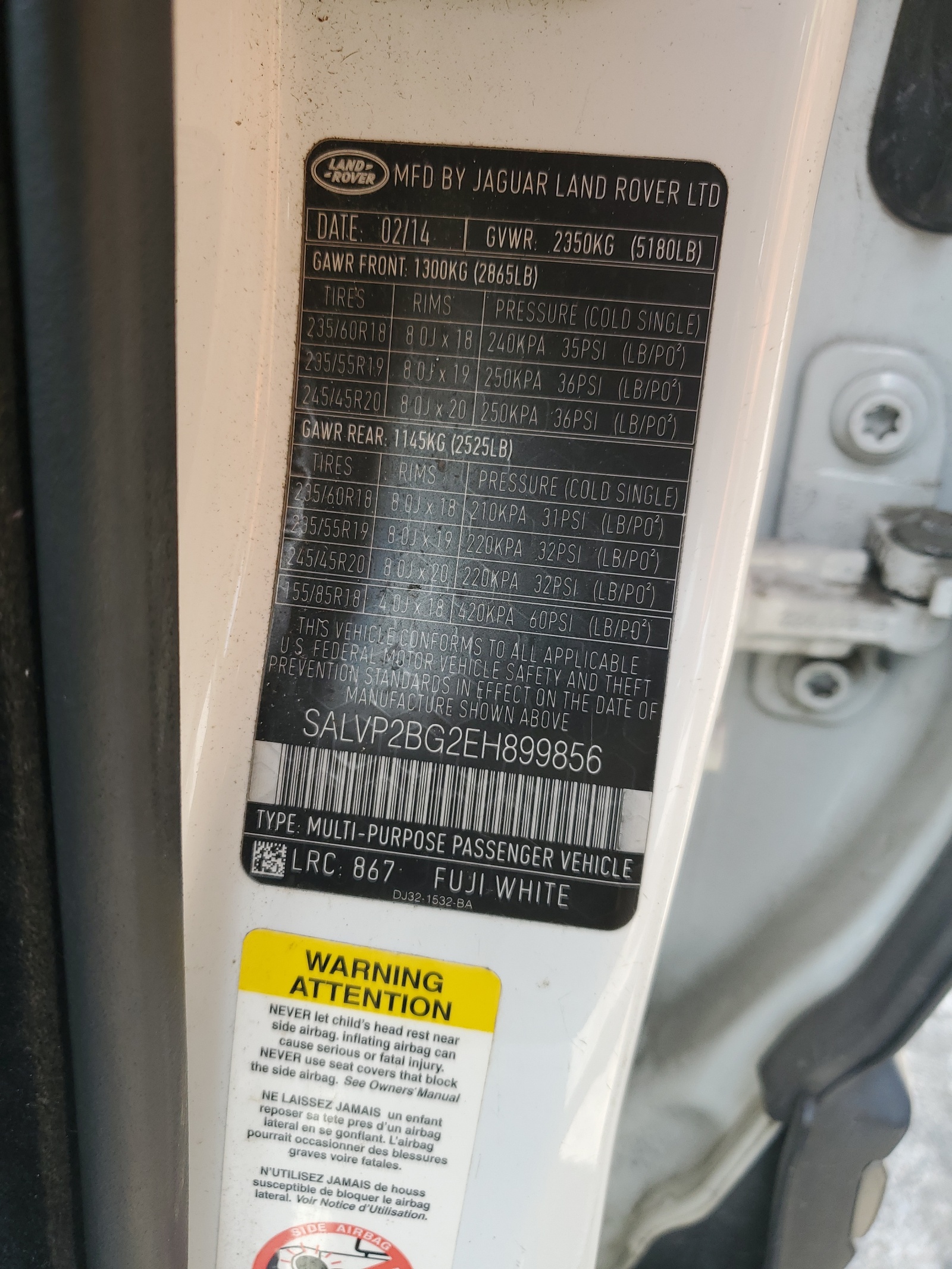 SALVP2BG2EH899856 2014 Land Rover Range Rover Evoque Pure Plus