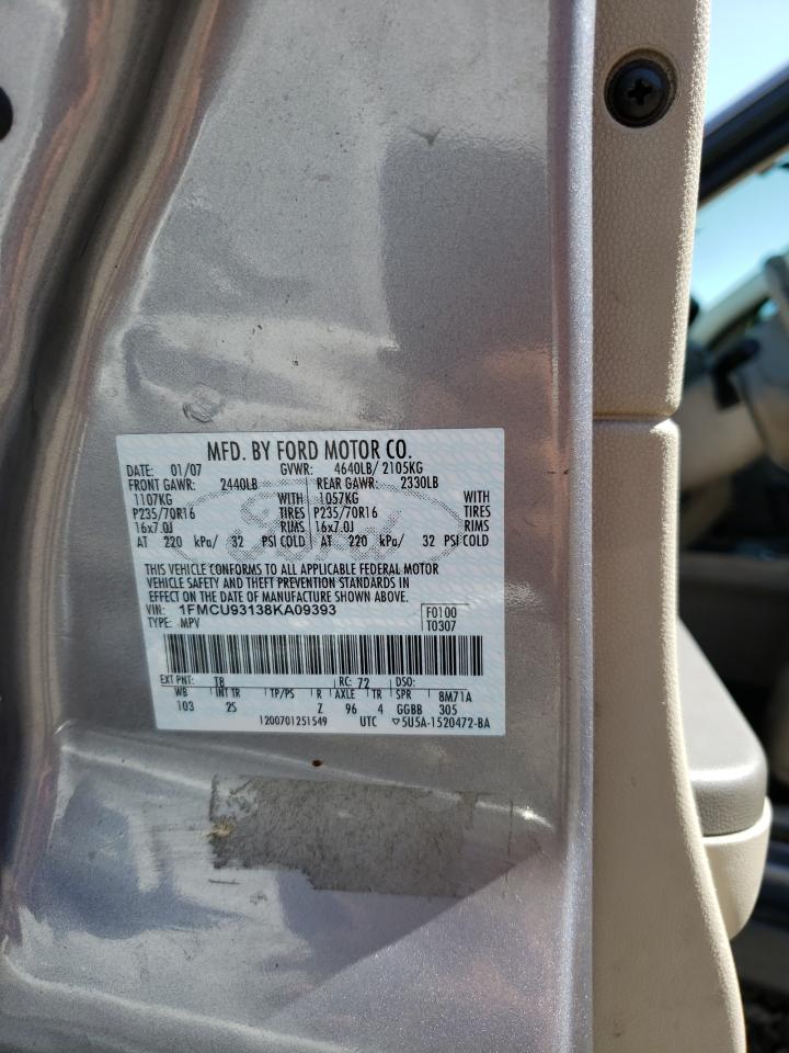 2008 Ford Escape Xlt VIN: 1FMCU93138KA09393 Lot: 65246024