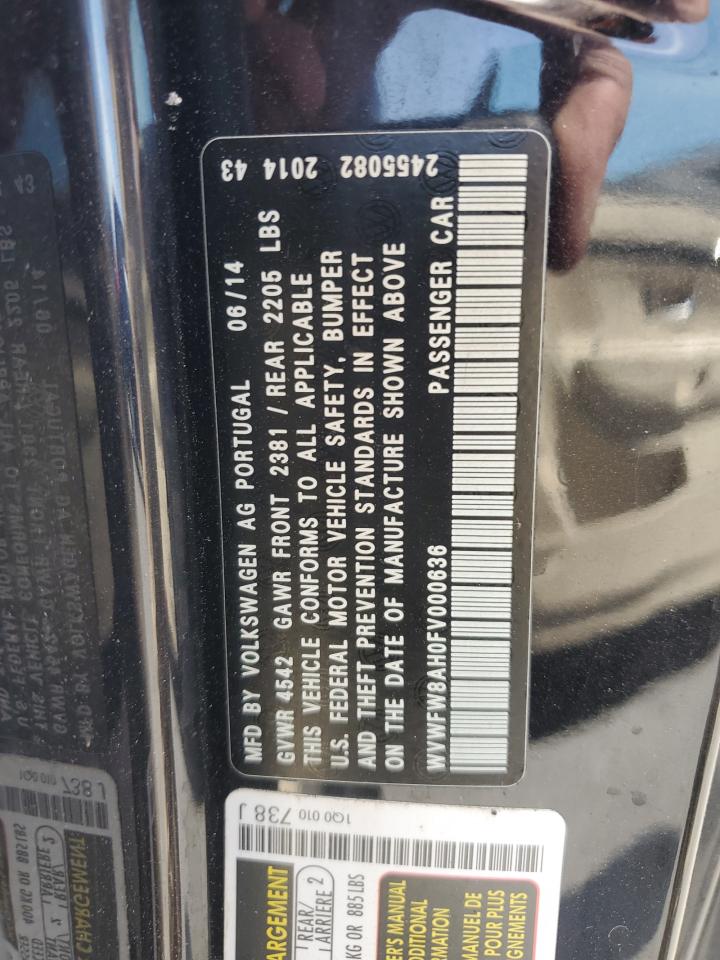 2015 Volkswagen Eos Lux VIN: WVWFW8AH0FV000636 Lot: 64136704