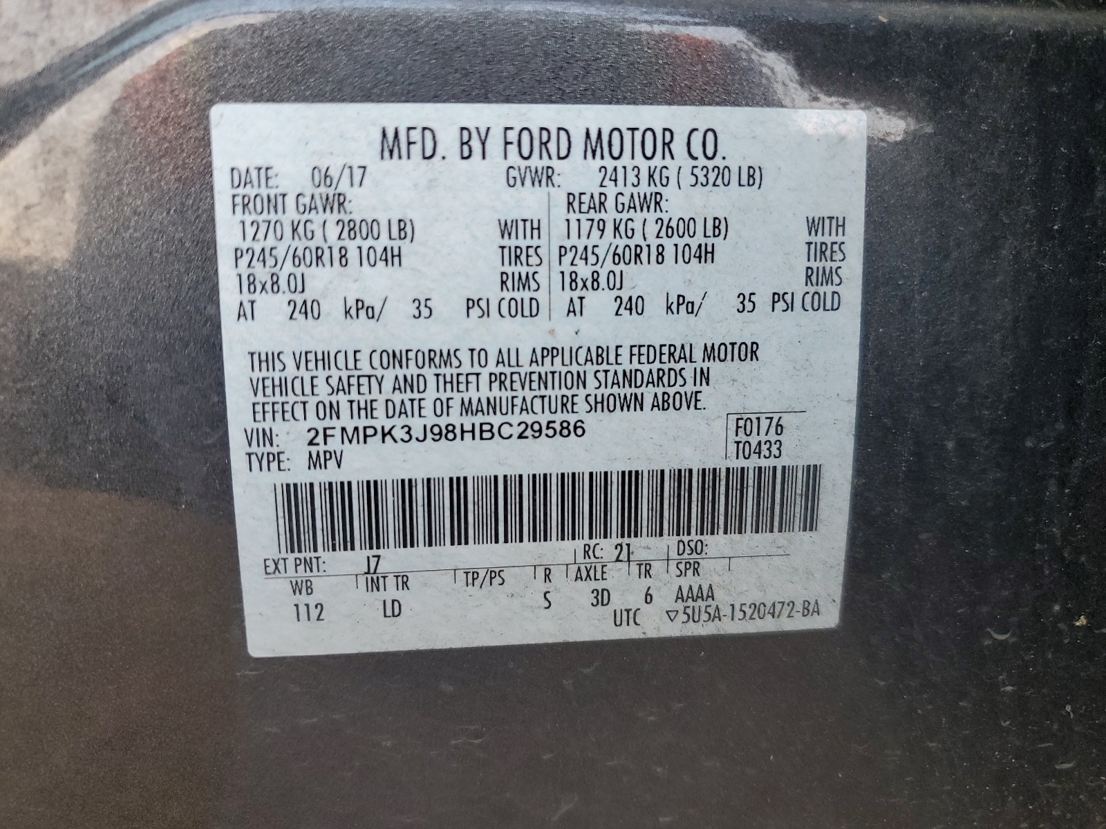 2FMPK3J98HBC29586 2017 Ford Edge Sel