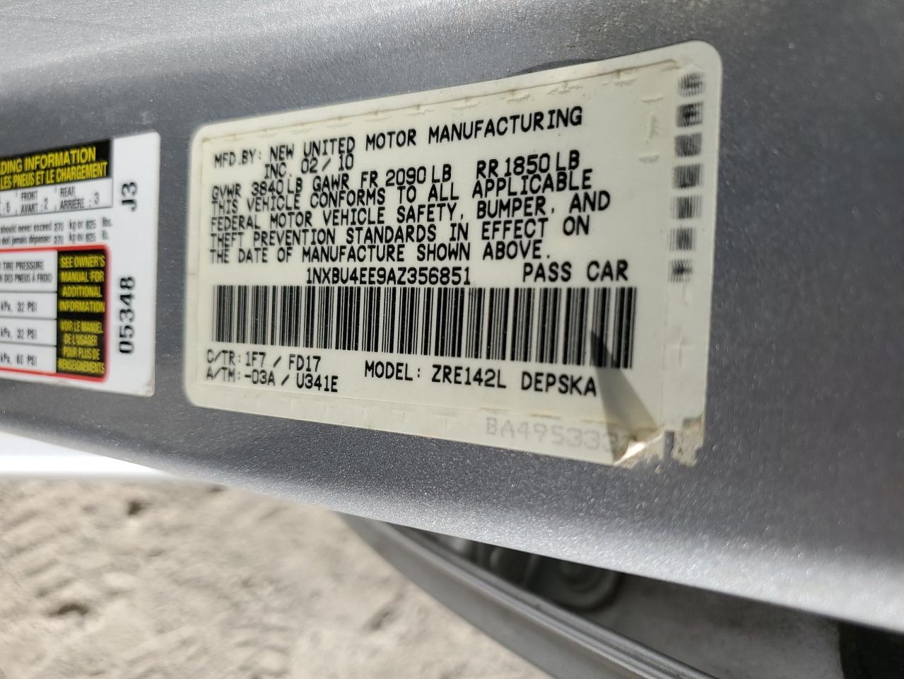 1NXBU4EE9AZ356851 2010 Toyota Corolla Base