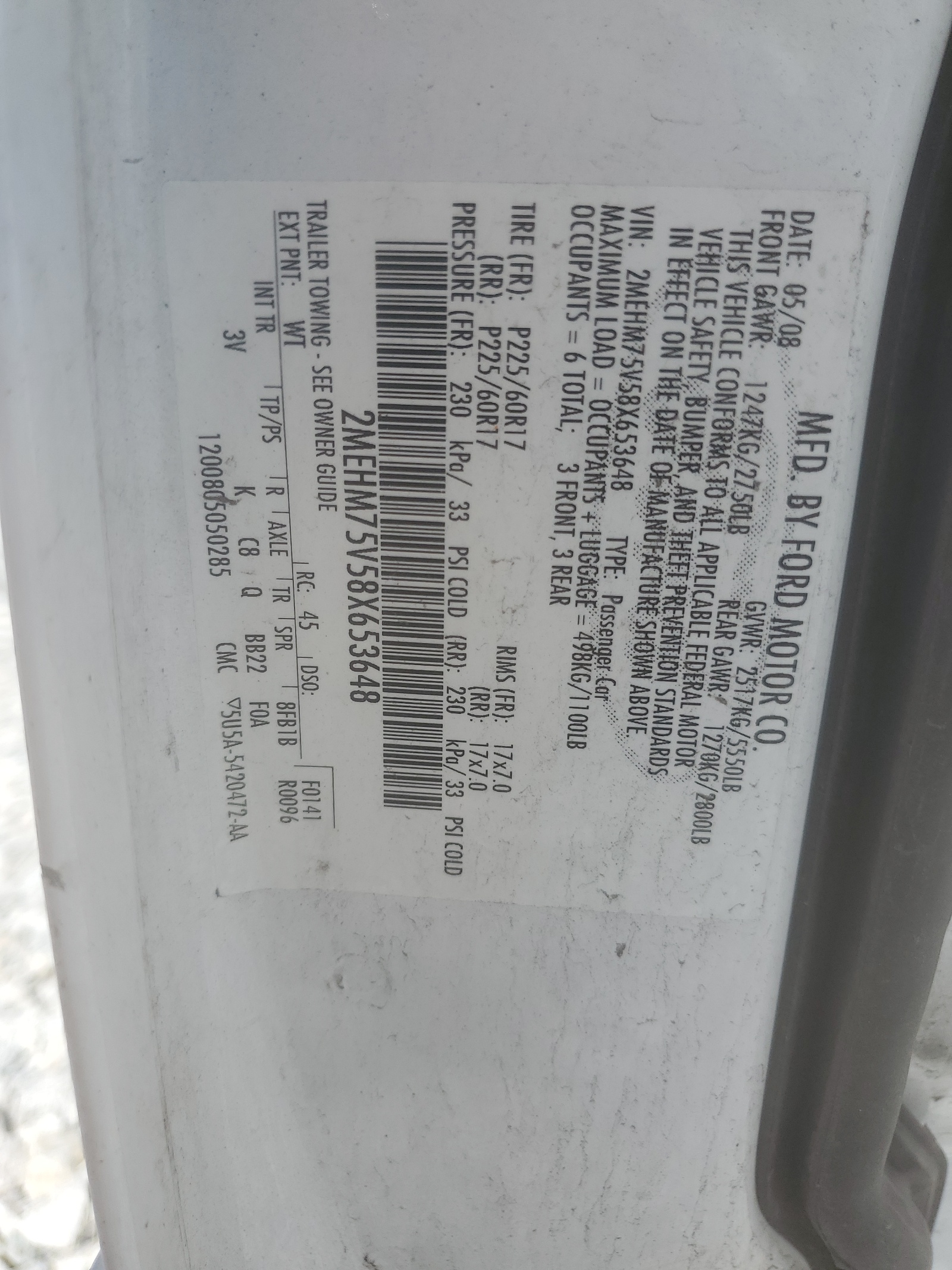 2MEHM75V58X653648 2008 Mercury Grand Marquis Ls