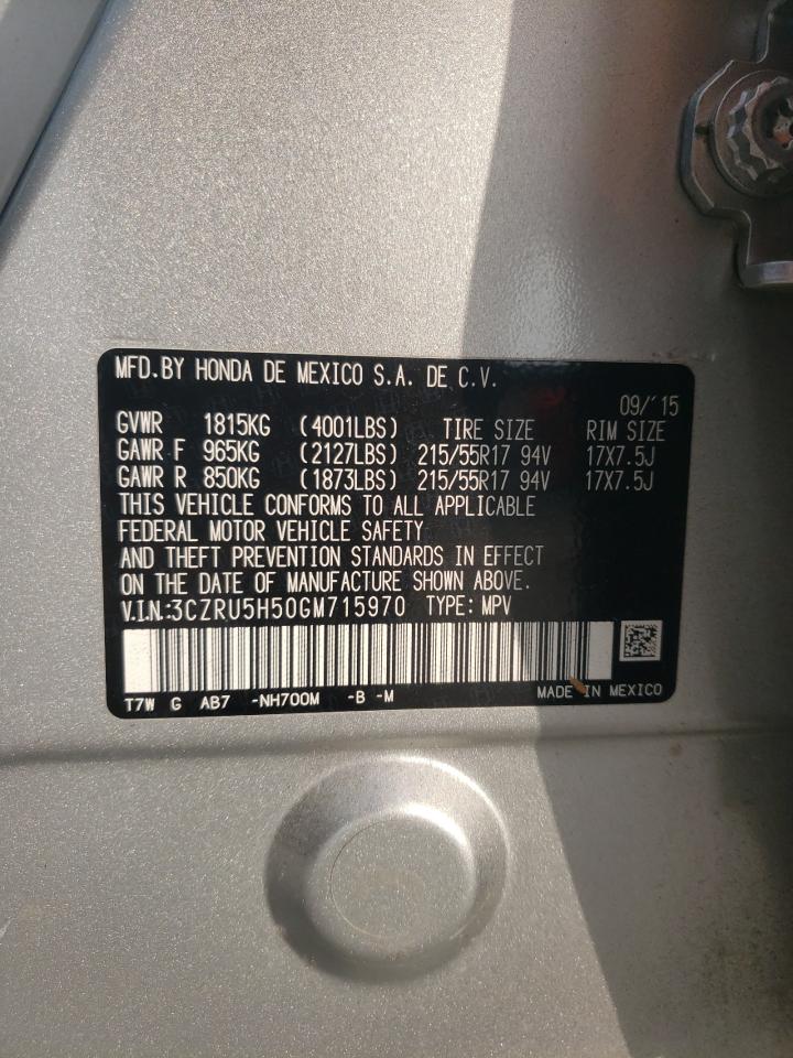 2016 Honda Hr-V Ex VIN: 3CZRU5H50GM715970 Lot: 64769634