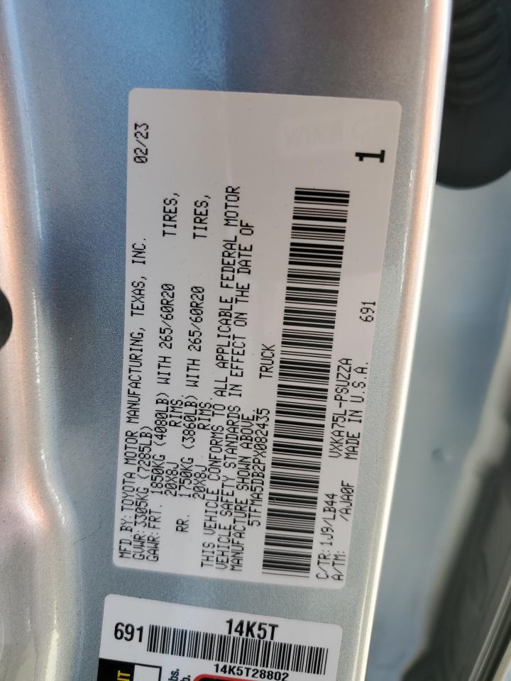 2023 Toyota Tundra Crewmax Platinum VIN: 5TFMA5DB2PX082435 Lot: 60674224