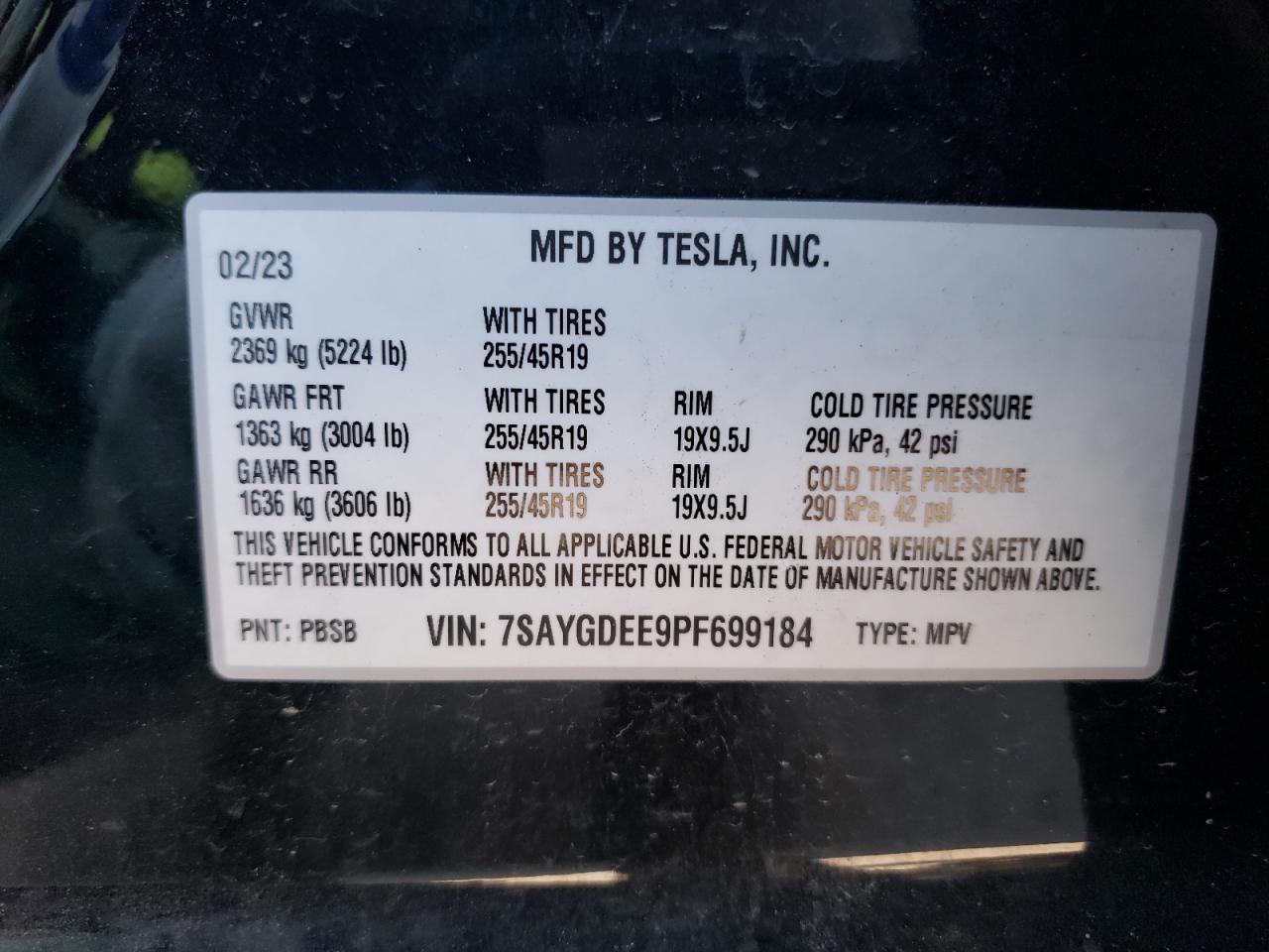 7SAYGDEE9PF699184 2023 Tesla Model Y