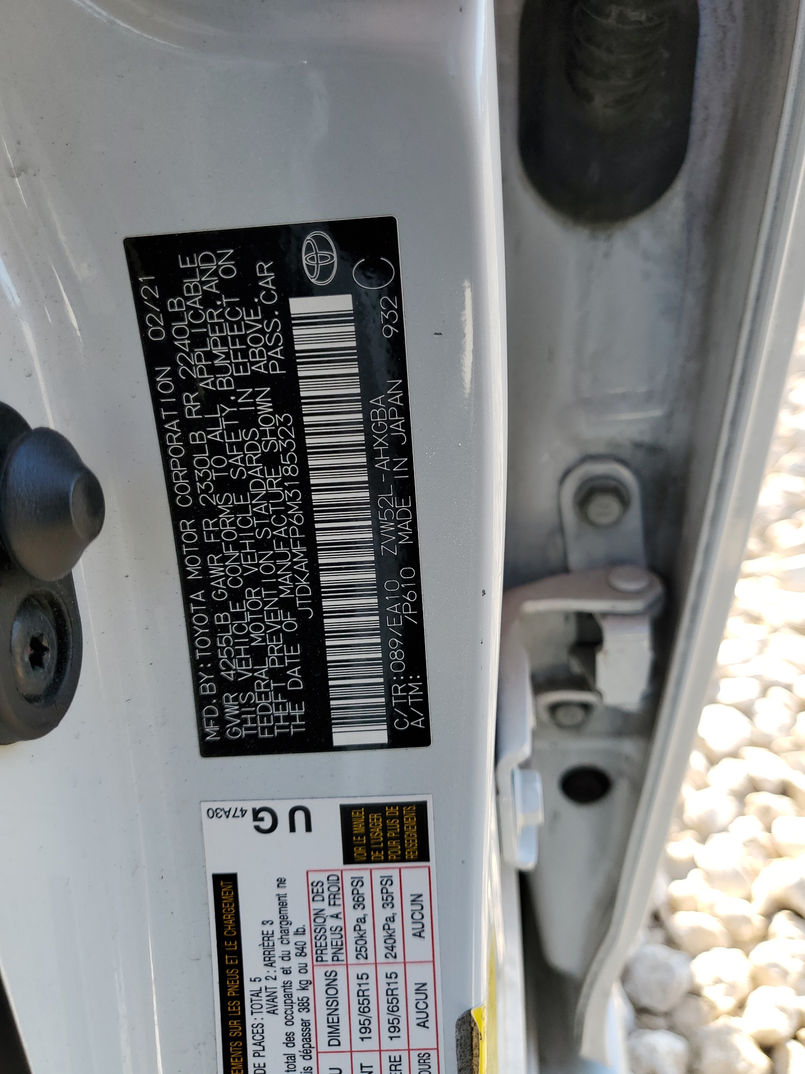 JTDKAMFP6M3185323 2021 Toyota Prius Prime Le