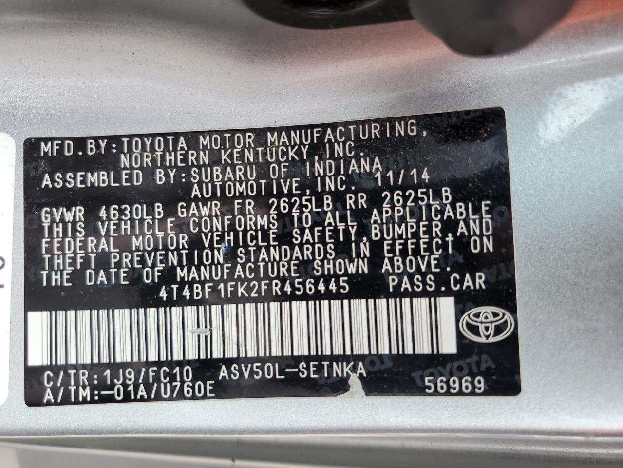 4T4BF1FK2FR456445 2015 Toyota Camry Le