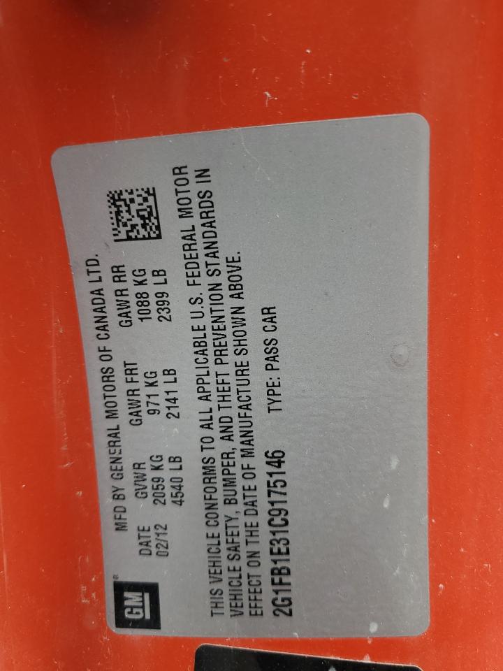 2012 Chevrolet Camaro Lt VIN: 2G1FB1E31C9175146 Lot: 63971914