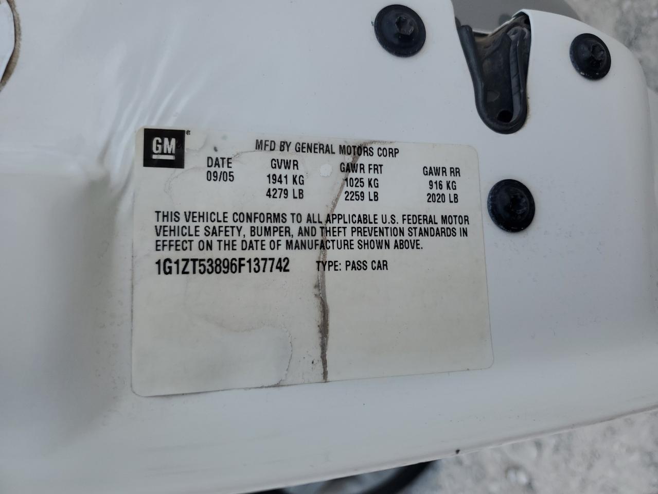 2005 Chevrolet Malibu Lt VIN: 1G1ZT53896F137742 Lot: 64889954