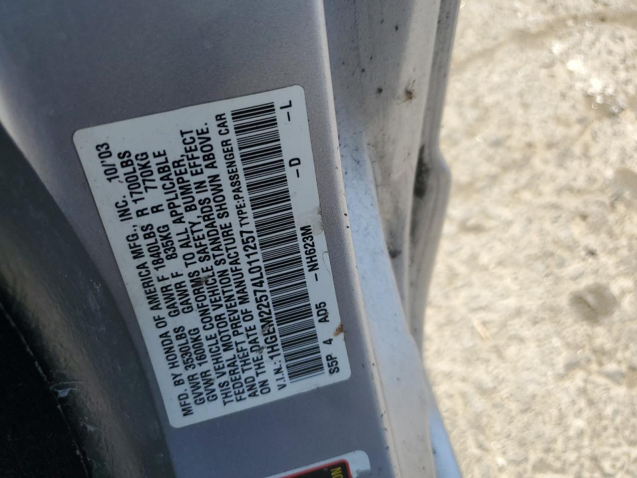 2004 Honda Civic Lx VIN: 1HGEM22574L011257 Lot: 62560174