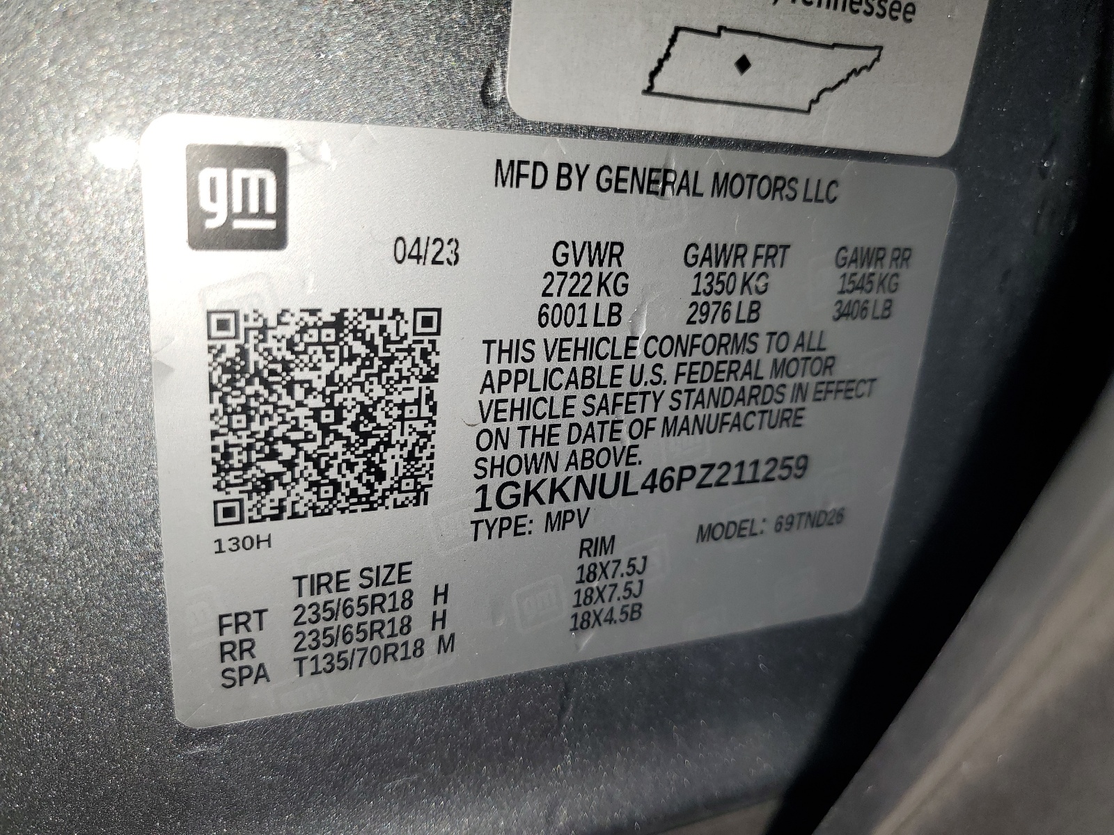 1GKKNUL46PZ211259 2023 GMC Acadia Slt