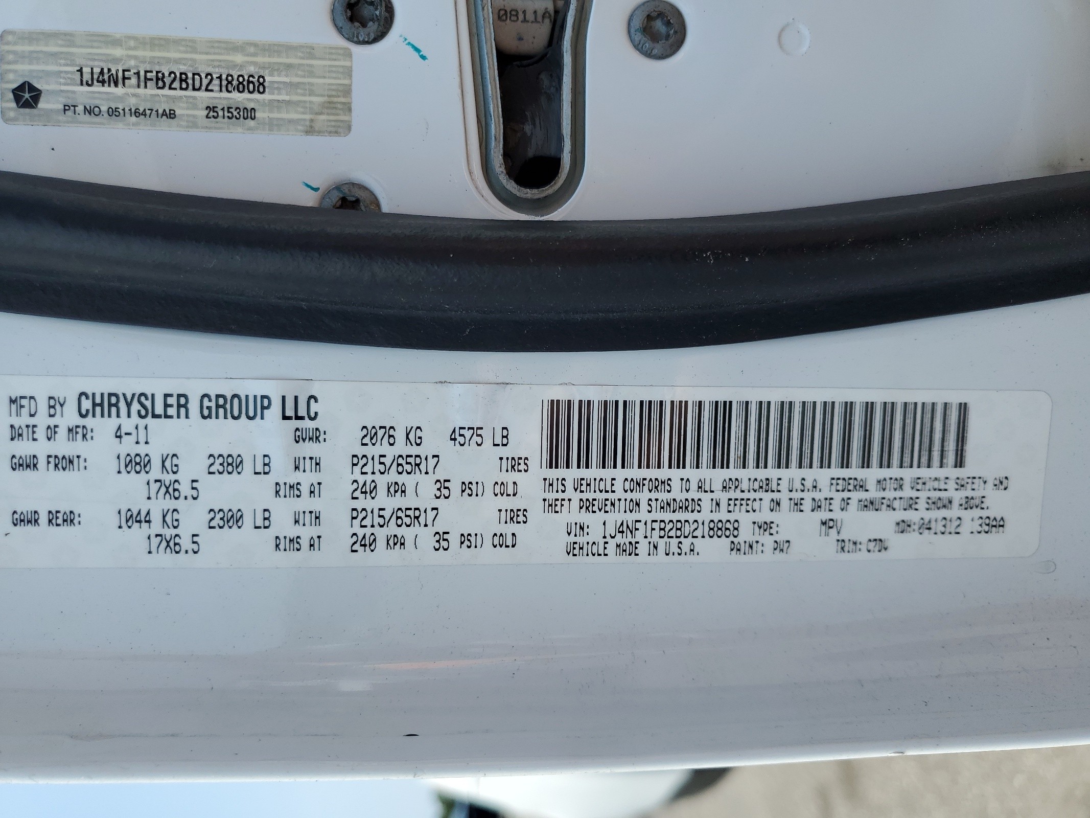 1J4NF1FB2BD218868 2011 Jeep Compass Sport