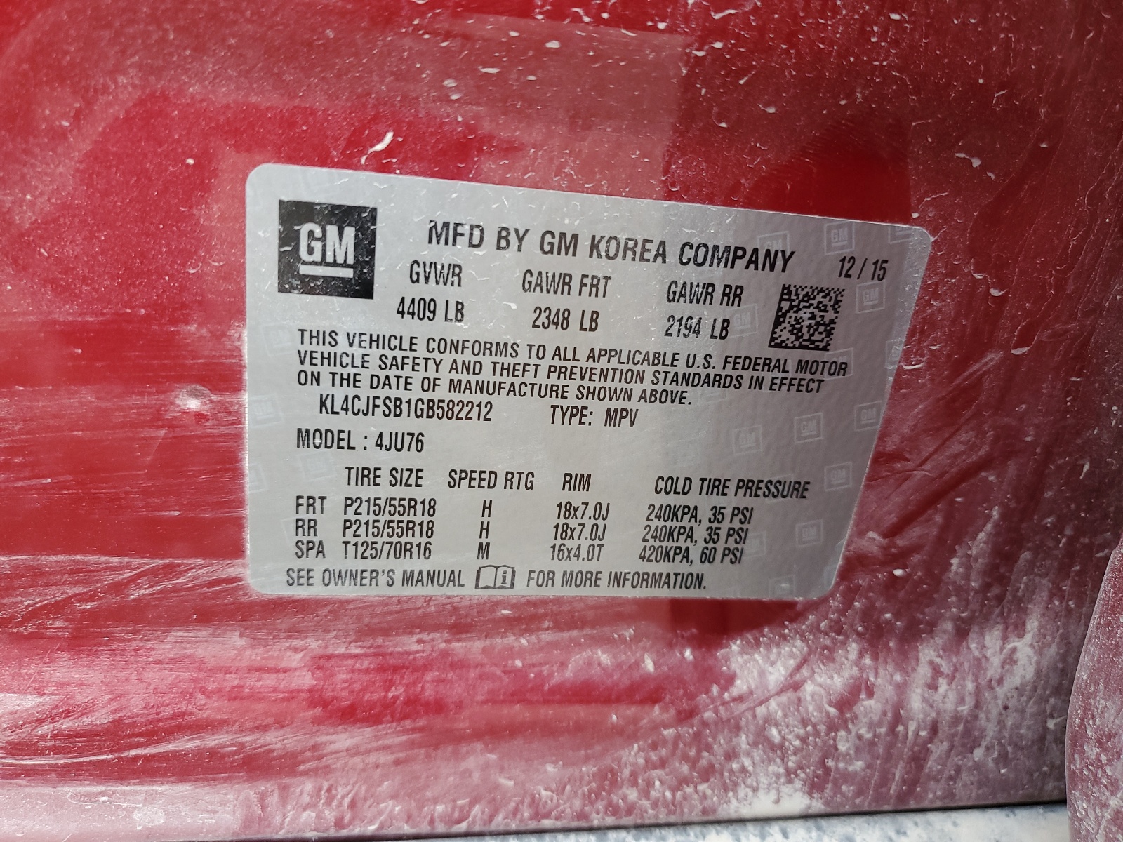 KL4CJFSB1GB582212 2016 Buick Encore Convenience