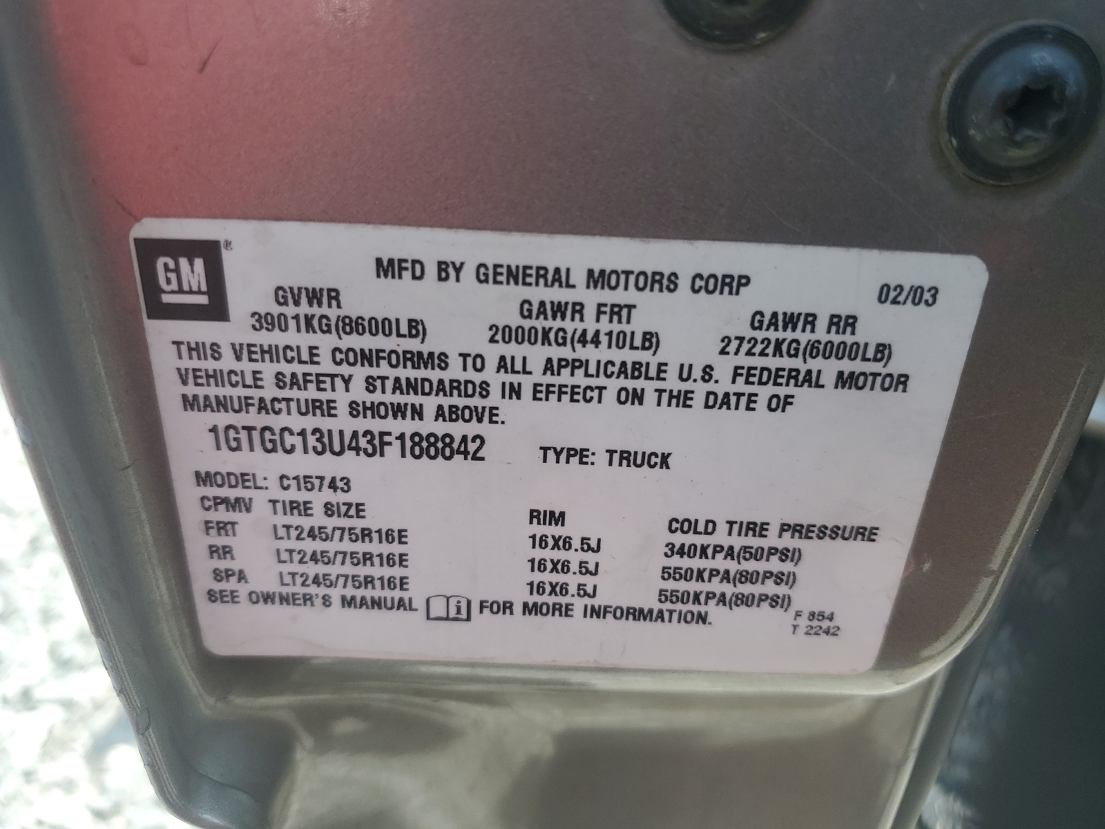 1GTGC13U43F188842 2003 GMC Sierra C1500 Heavy Duty
