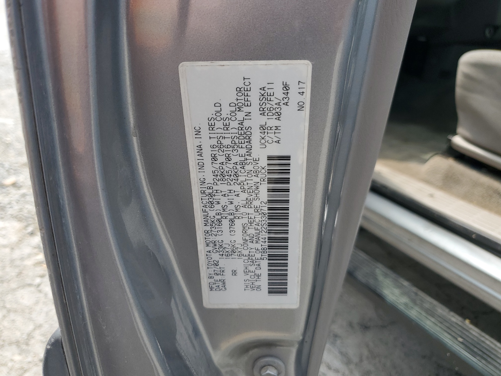 5TBBT44122S330712 2002 Toyota Tundra Access Cab