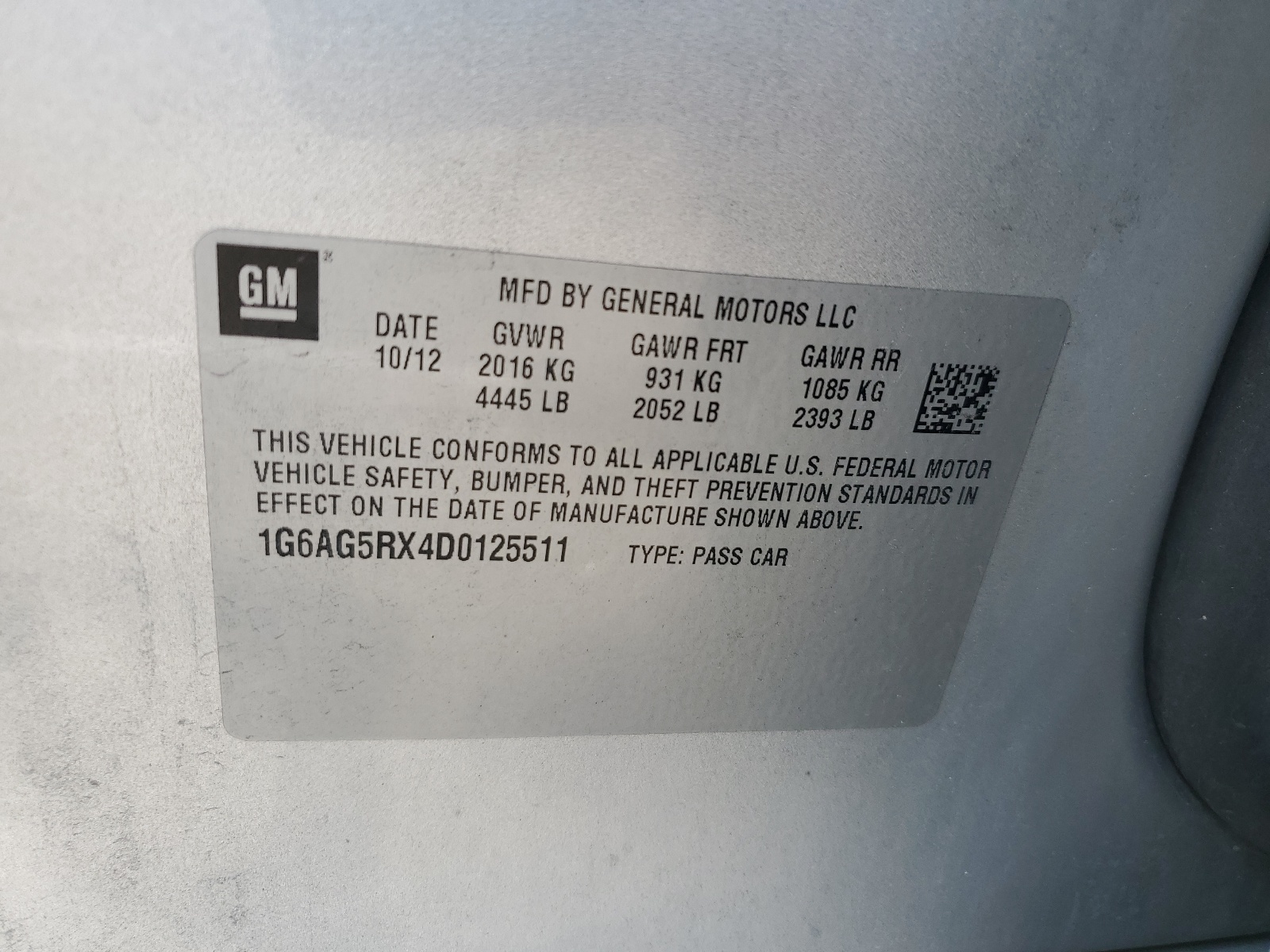 1G6AG5RX4D0125511 2013 Cadillac Ats