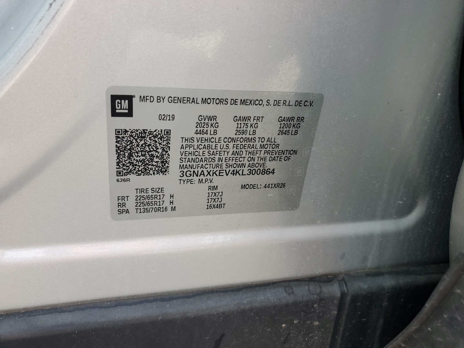 3GNAXKEV4KL300864 2019 Chevrolet Equinox Lt