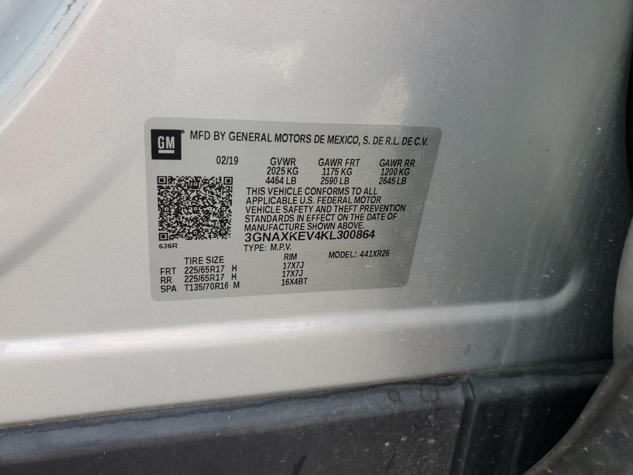 2019 Chevrolet Equinox Lt VIN: 3GNAXKEV4KL300864 Lot: 64433114