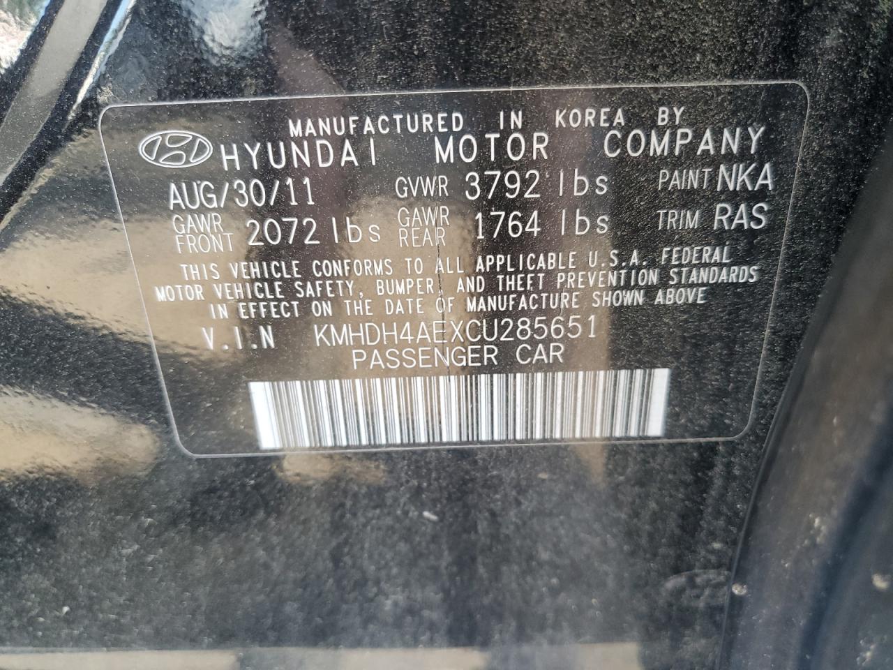 2012 Hyundai Elantra Gls VIN: KMHDH4AEXCU285651 Lot: 61614114