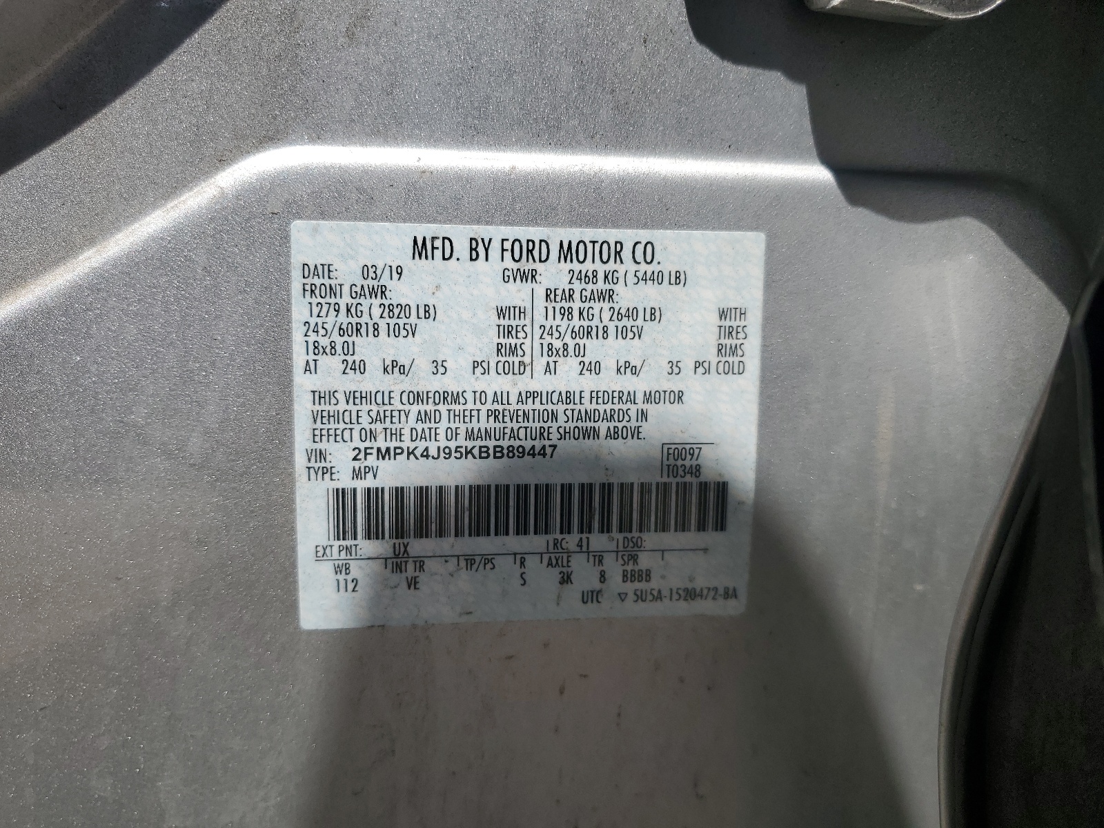 2FMPK4J95KBB89447 2019 Ford Edge Sel