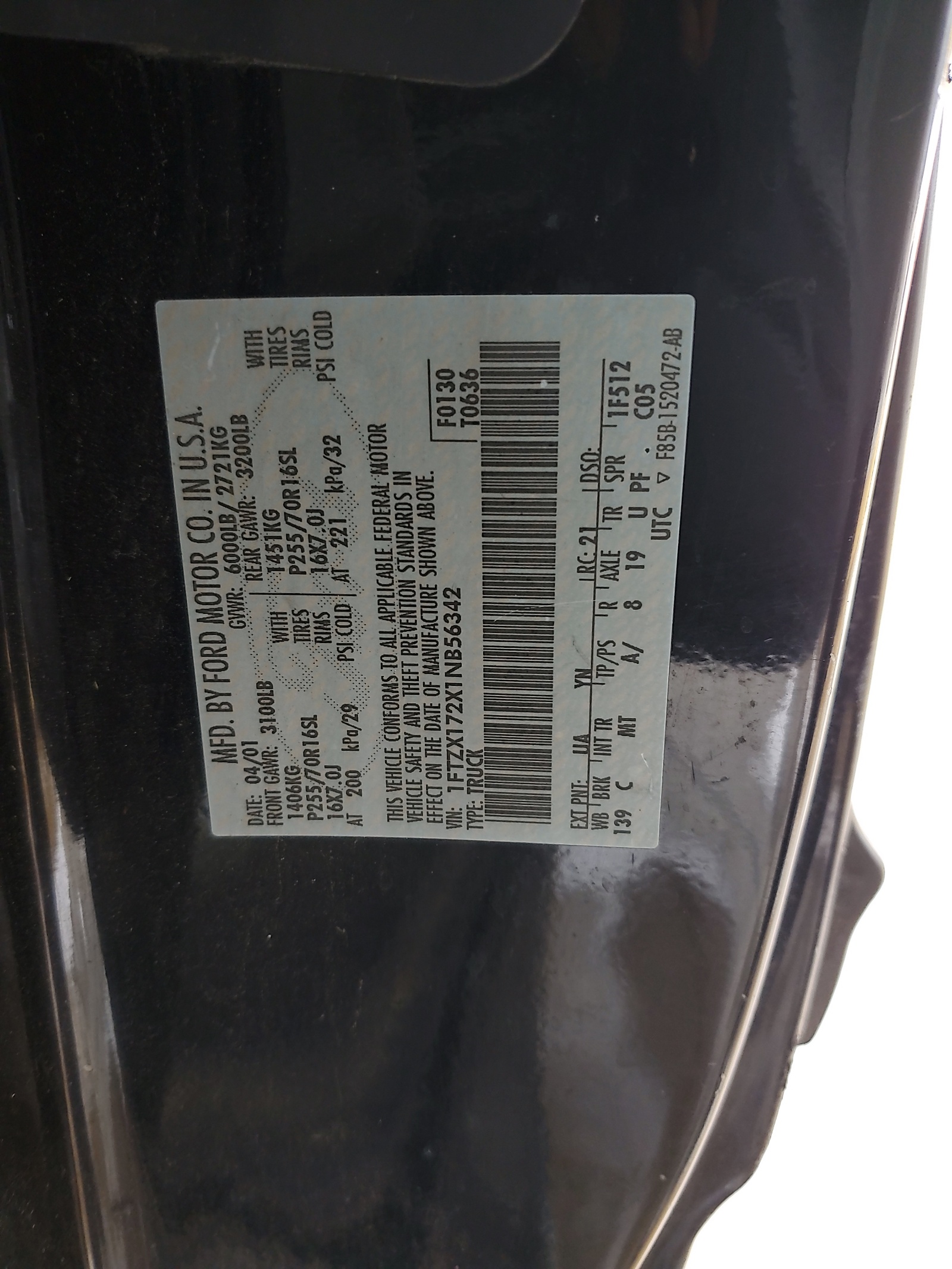 1FTZX172X1NB56342 2001 Ford F150