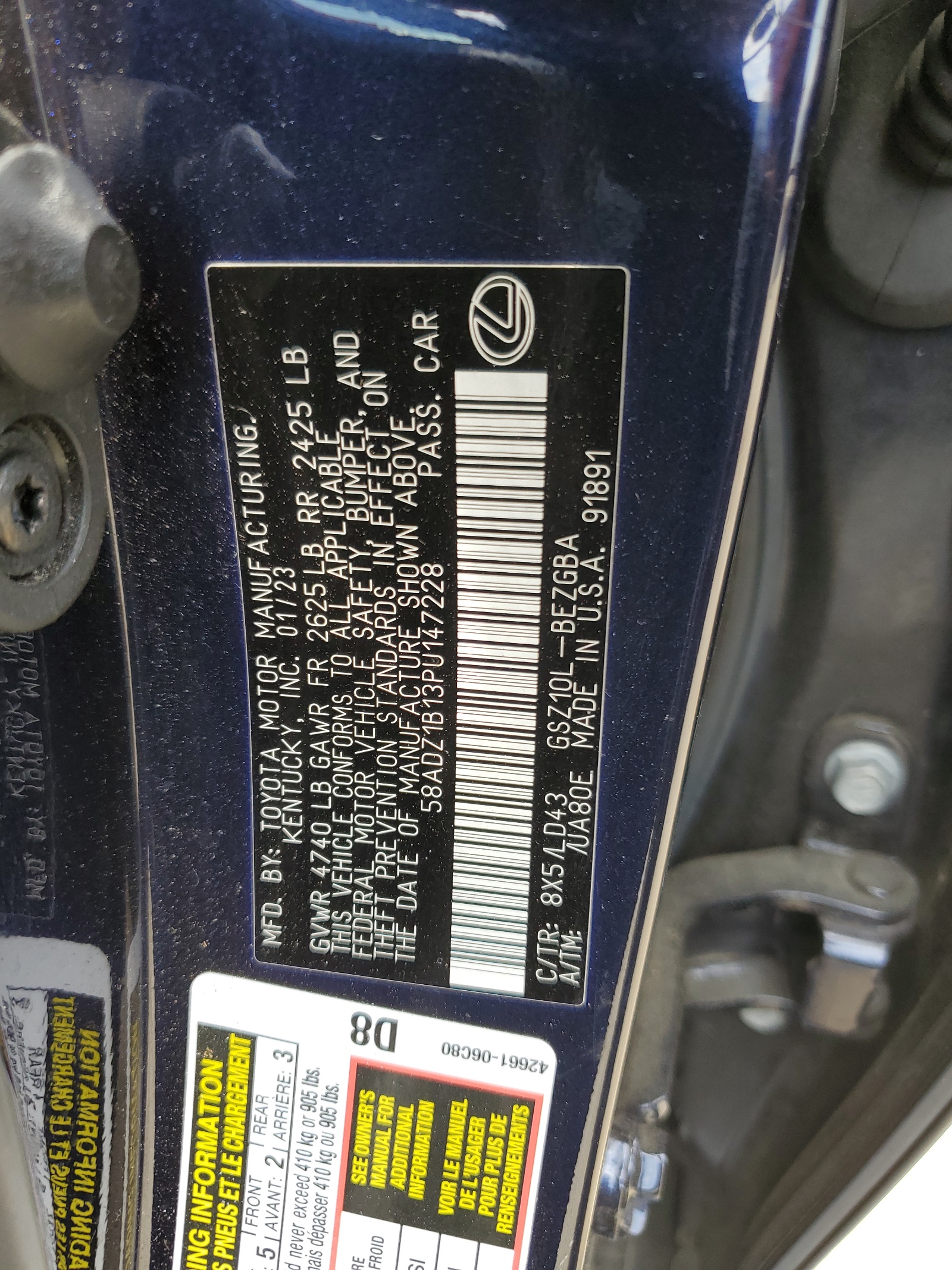 58ADZ1B13PU147228 2023 Lexus Es 350 Base