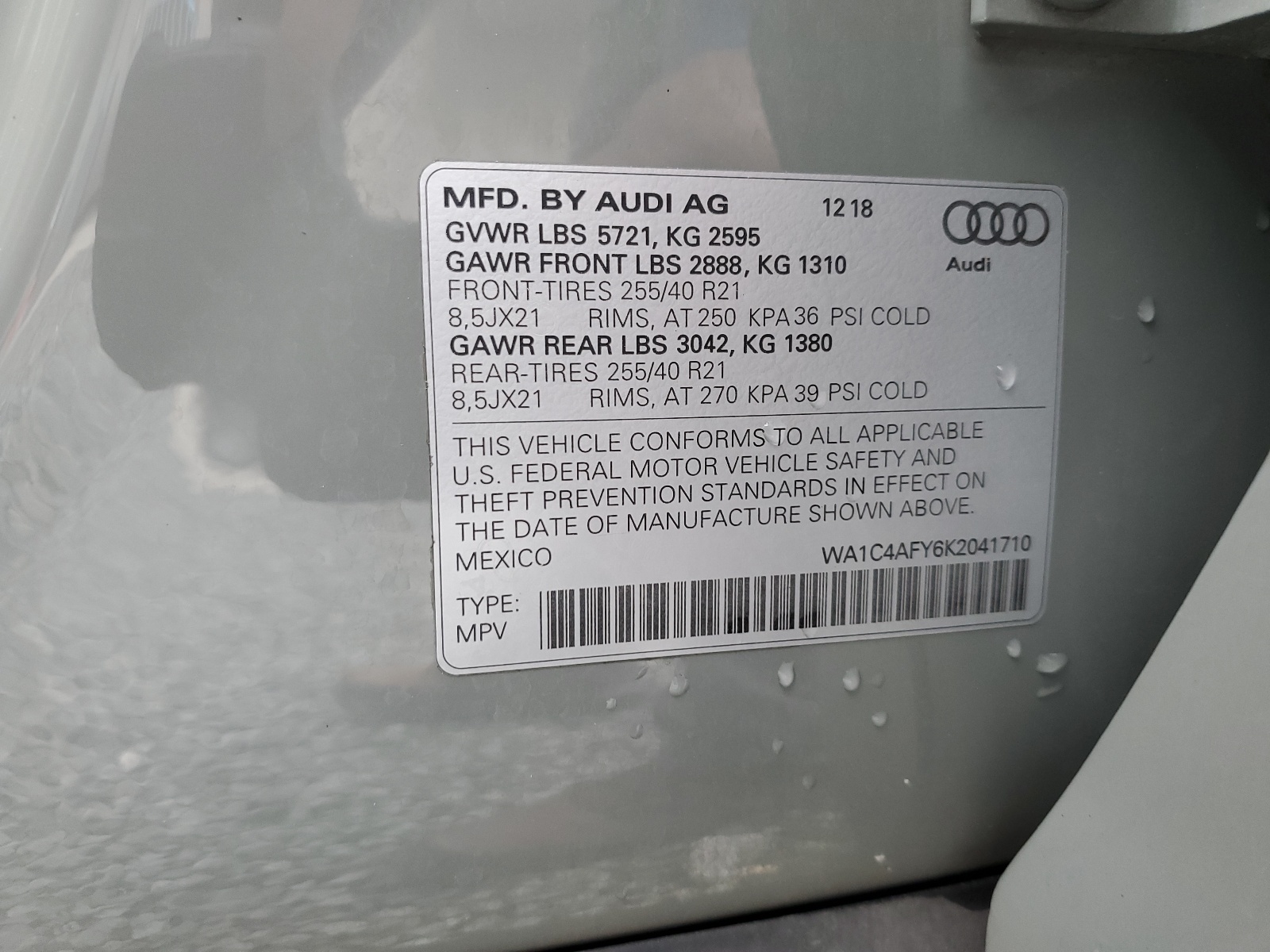 WA1C4AFY6K2041710 2019 Audi Sq5 Prestige