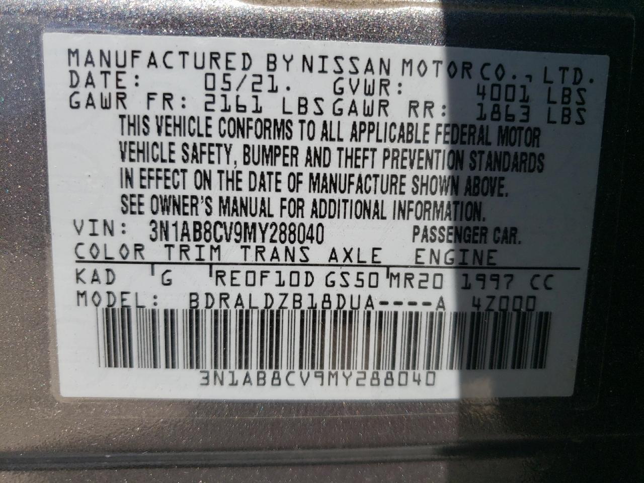 2021 Nissan Sentra Sv VIN: 3N1AB8CV9MY288040 Lot: 63731034