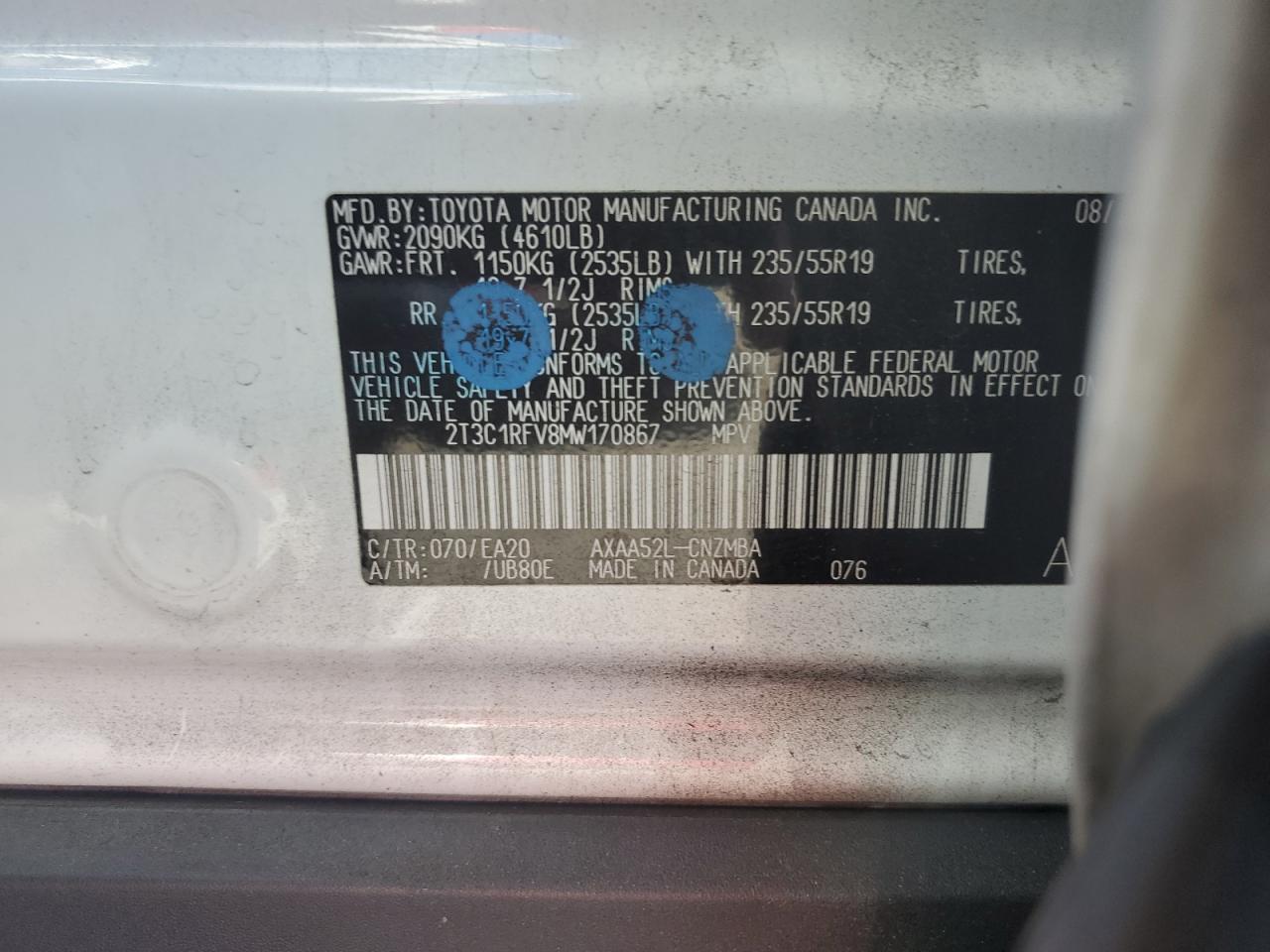 2021 Toyota Rav4 Xle Premium VIN: 2T3C1RFV8MW170867 Lot: 64272154