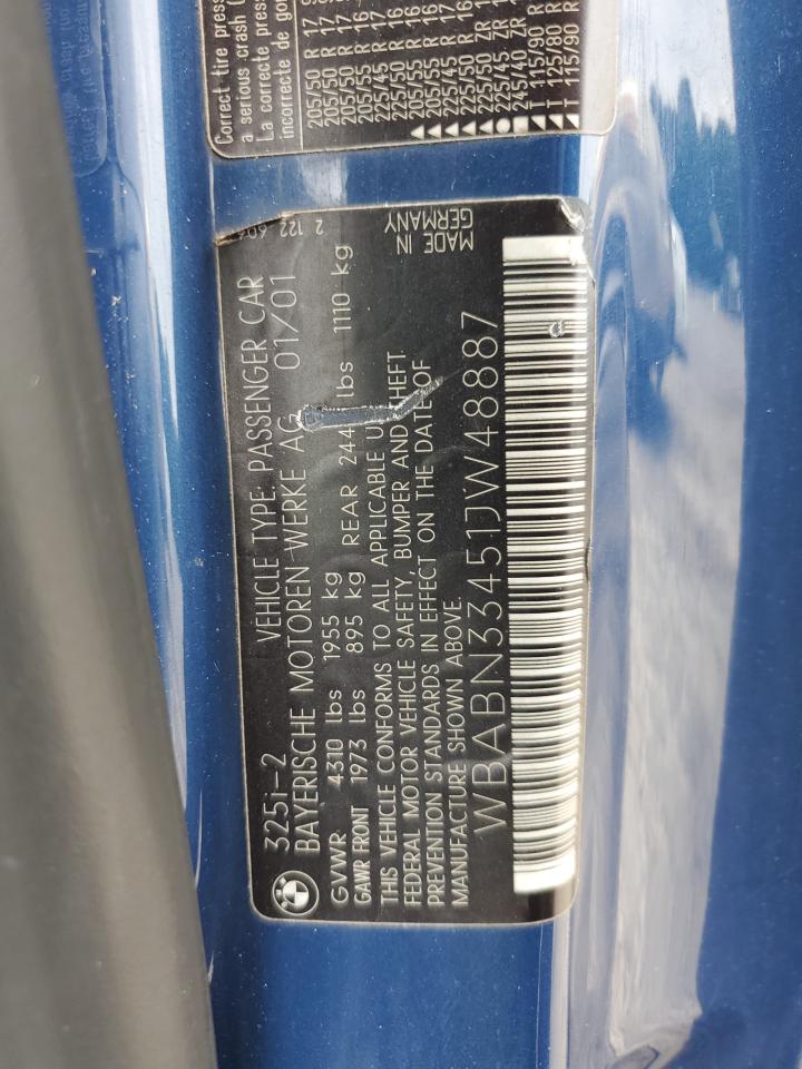 2001 BMW 325 Ci VIN: WBABN33451JW48887 Lot: 64416674