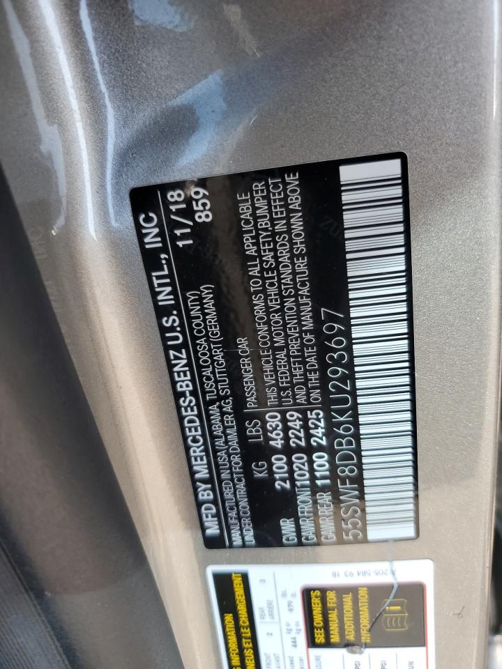 2019 Mercedes-Benz C 300 VIN: 55SWF8DB6KU293697 Lot: 63669724