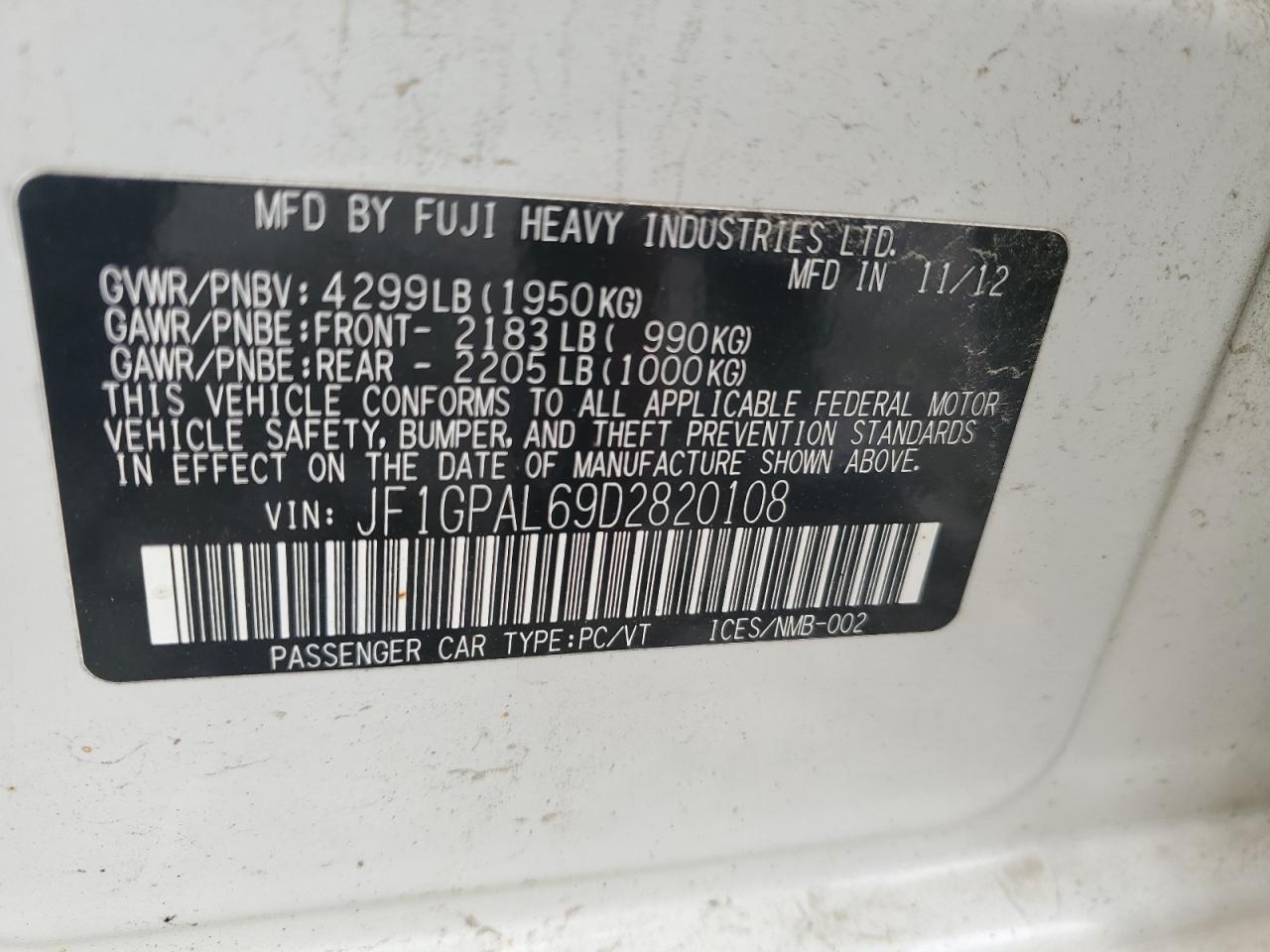 2013 Subaru Impreza Sport Premium VIN: JF1GPAL69D2820108 Lot: 64143254