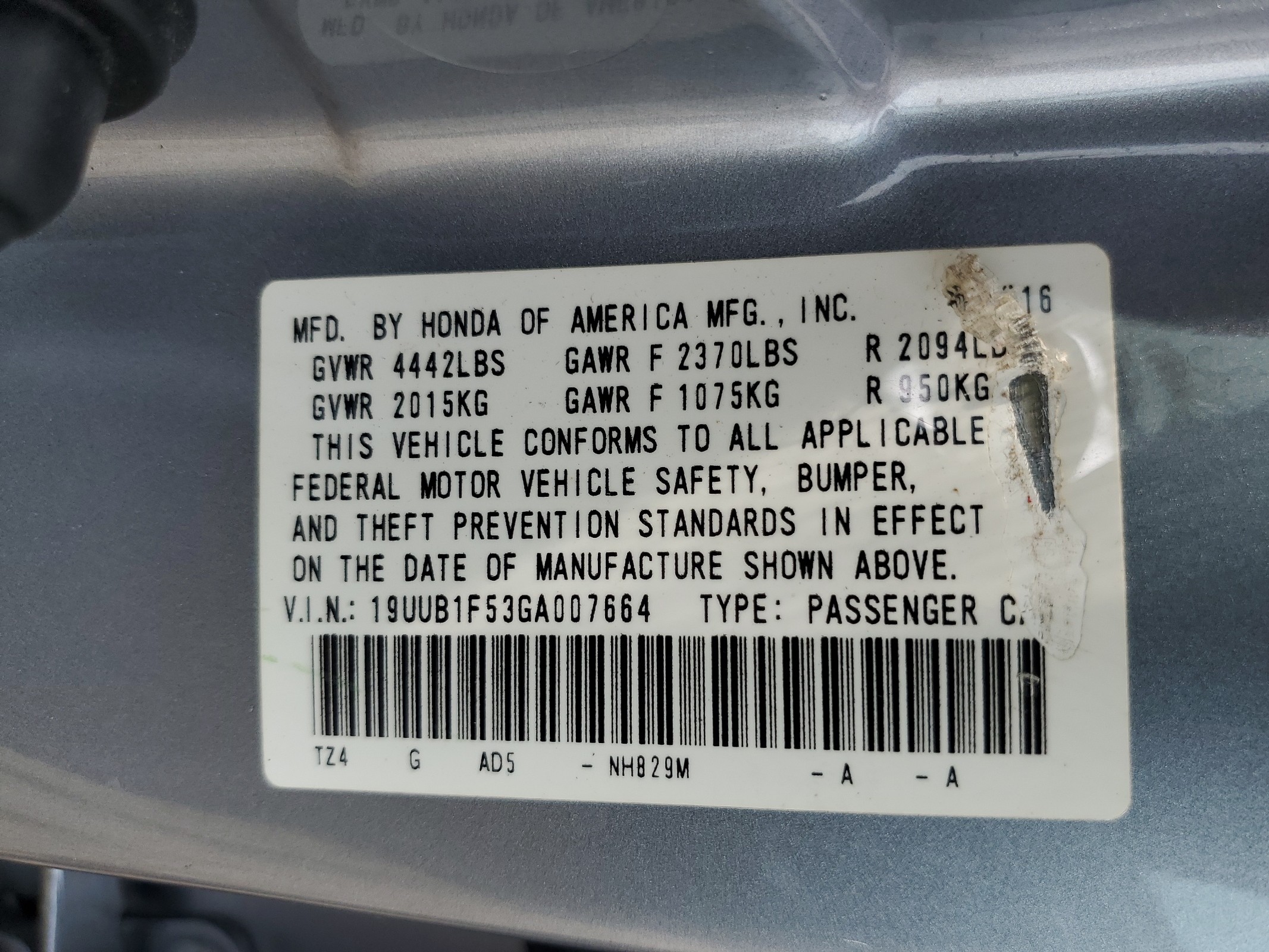 19UUB1F53GA007664 2016 Acura Tlx Tech