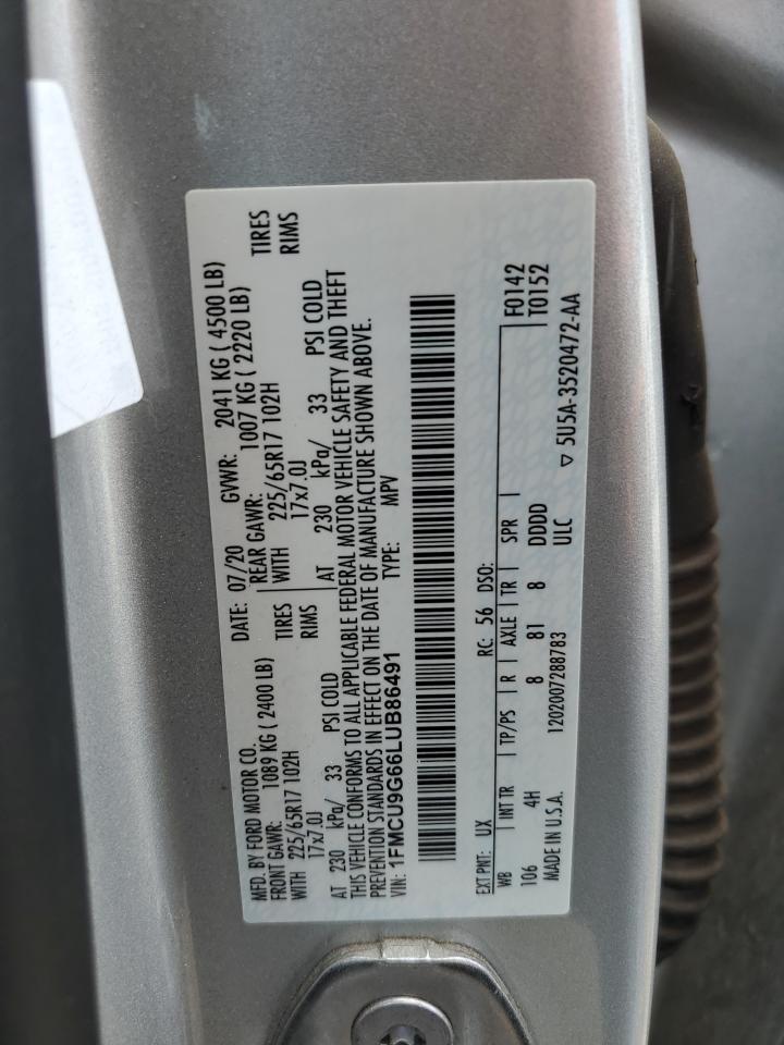 2020 Ford Escape Se VIN: 1FMCU9G66LUB86491 Lot: 64900334