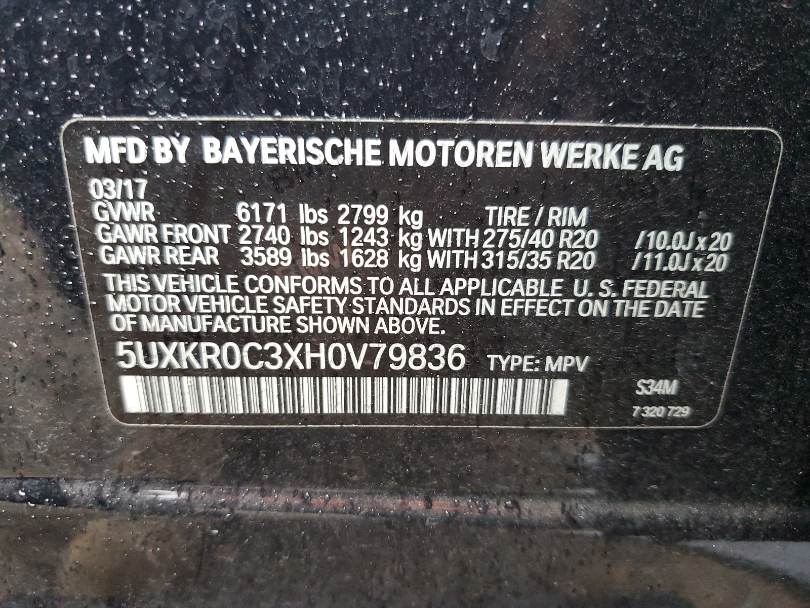 5UXKR0C3XH0V79836 2017 BMW X5 xDrive35I