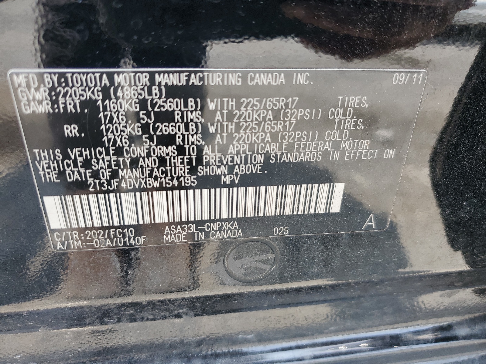 2T3JF4DVXBW154195 2011 Toyota Rav4