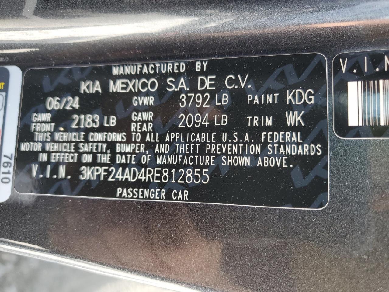 3KPF24AD4RE812855 2024 Kia Forte Lx