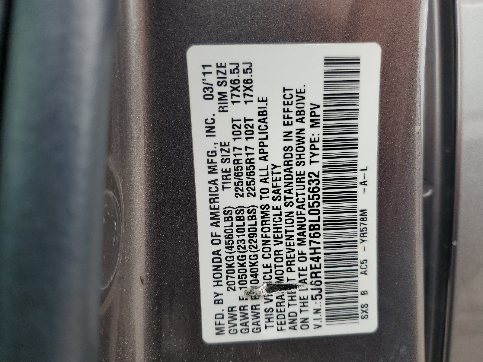 5J6RE4H76BL055632 2011 Honda Cr-V Exl