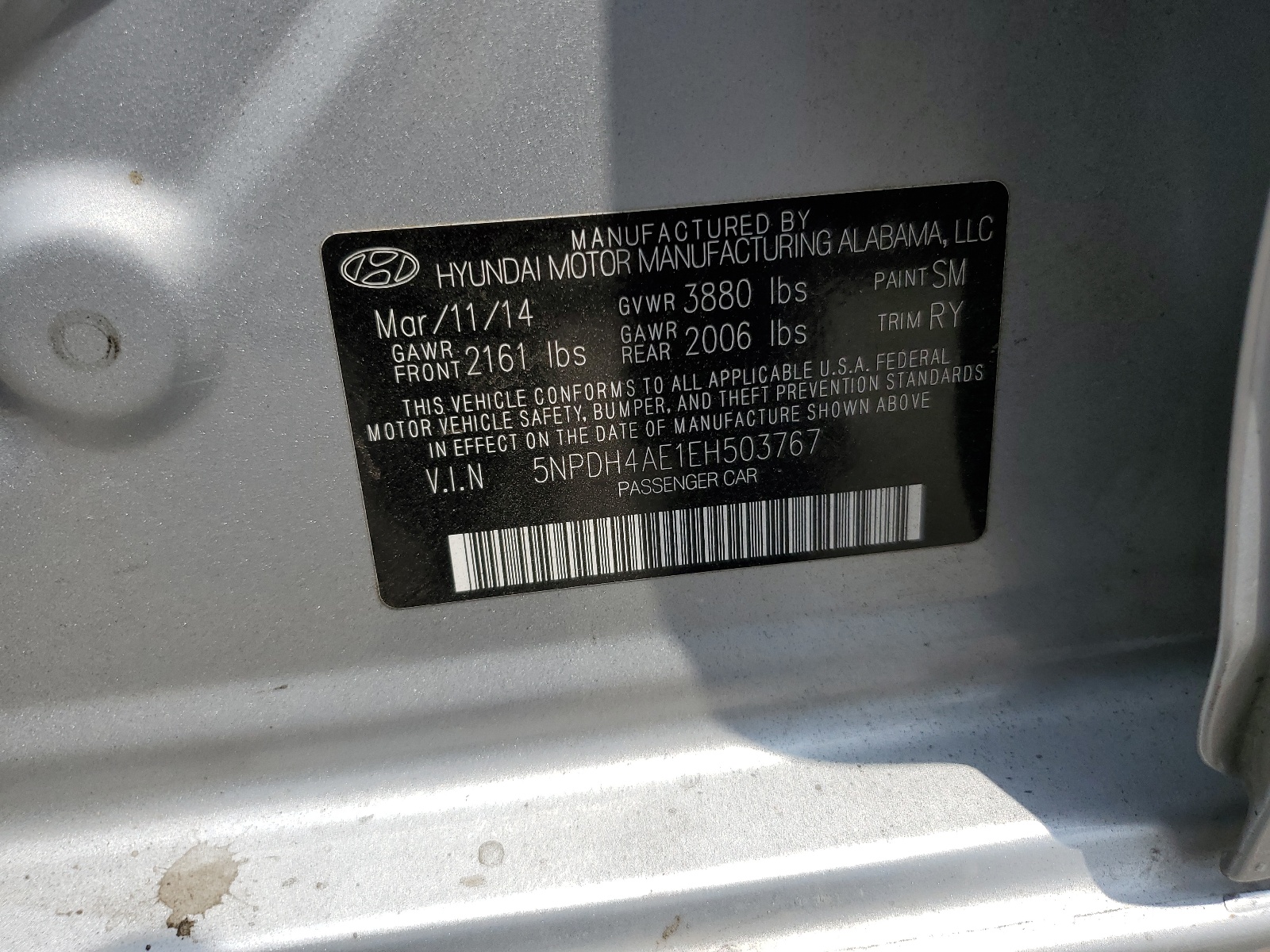 5NPDH4AE1EH503767 2014 Hyundai Elantra Se
