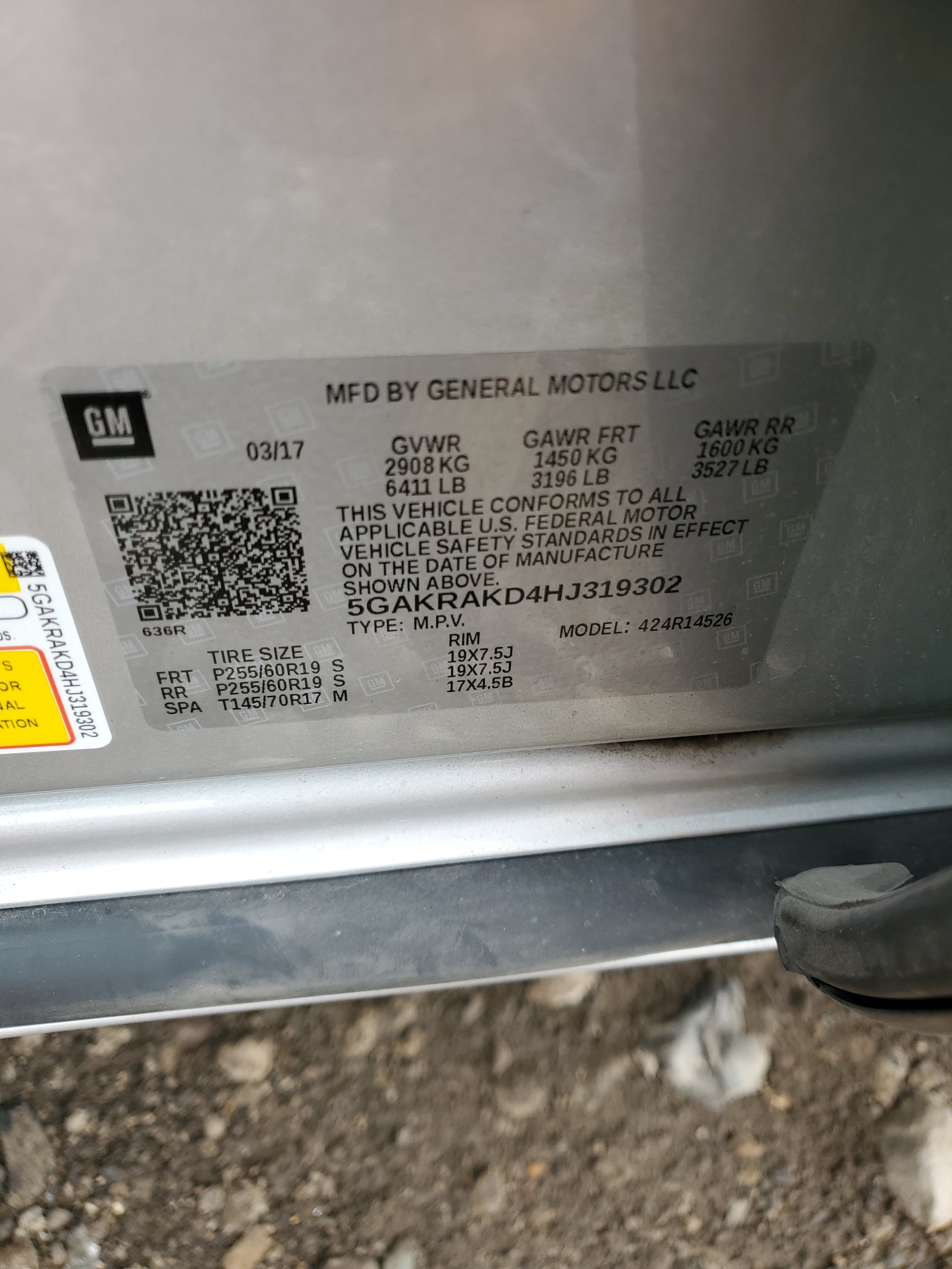 5GAKRAKD4HJ319302 2017 Buick Enclave