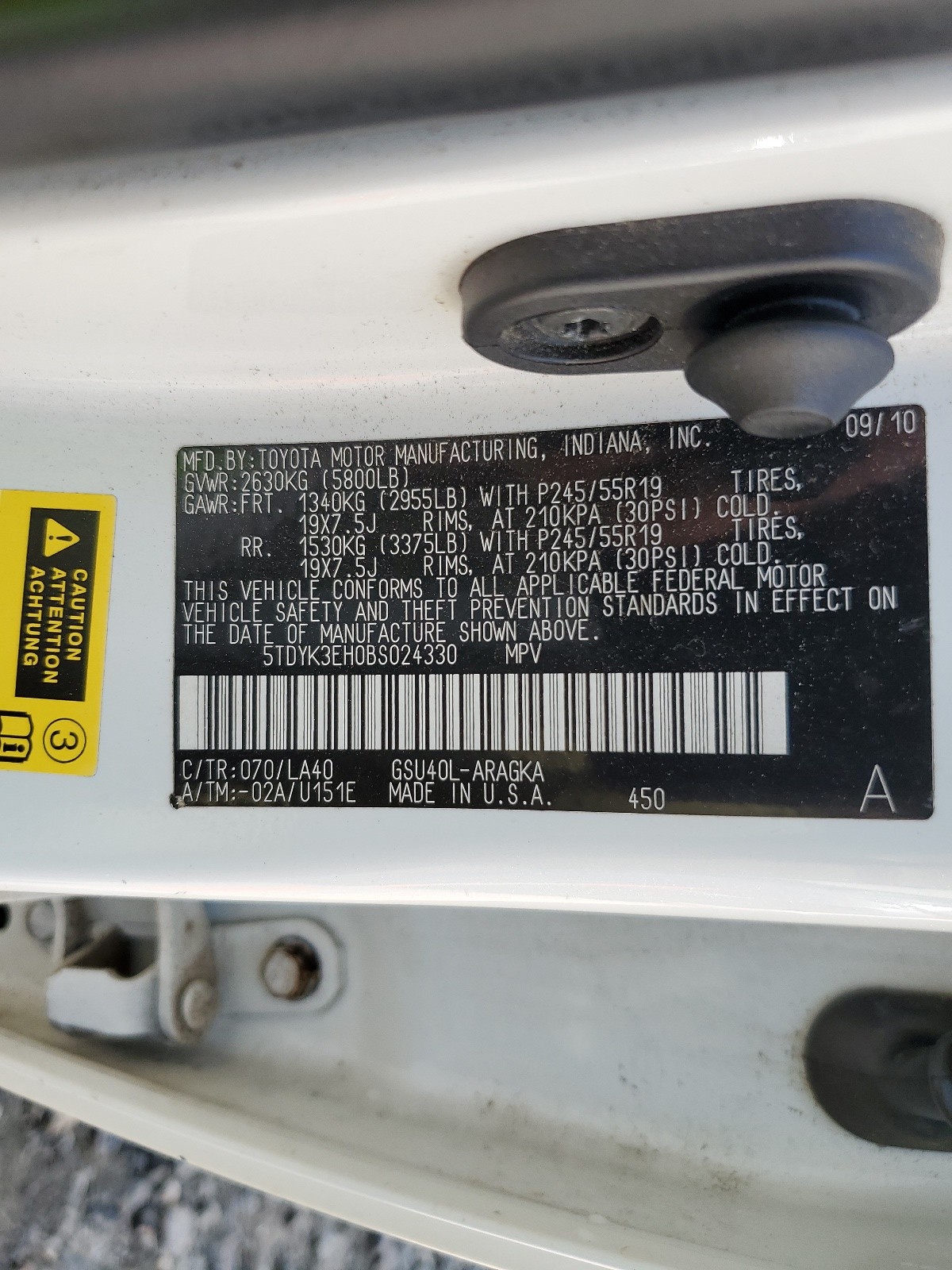 5TDYK3EH0BS024330 2011 Toyota Highlander Limited